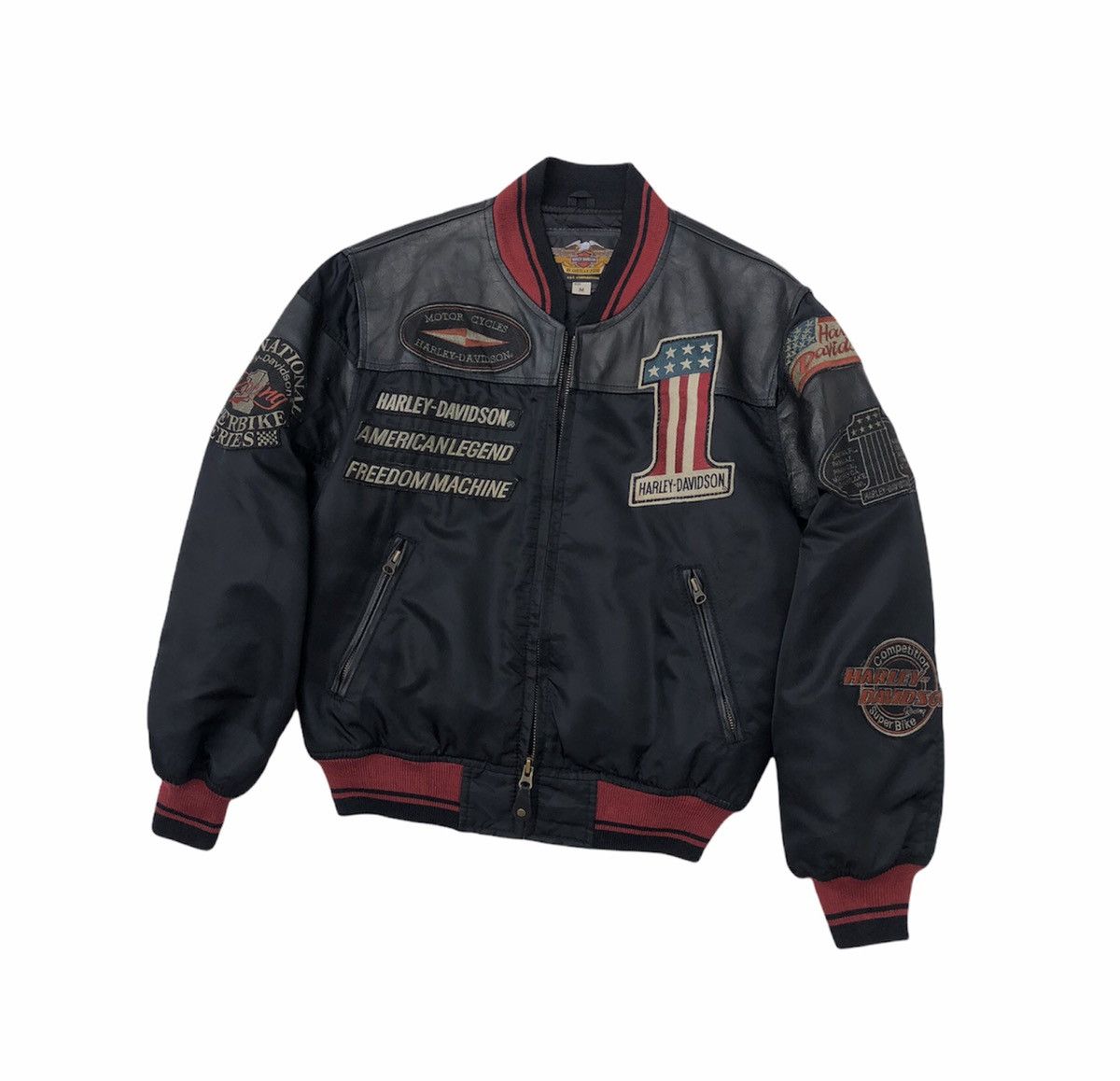 Harley Davidson Vintage 90s OG Harley Davidson Motorcycle Bombers Mix Jacket Size US M / EU 48-50 / 2 - 7 Thumbnail