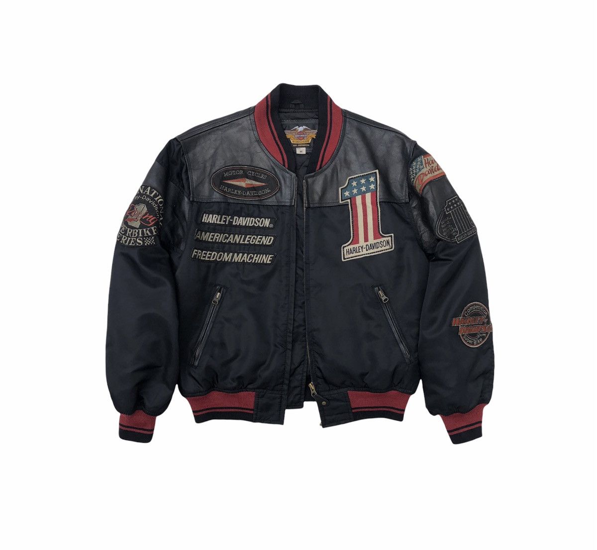 Harley Davidson Vintage 90s OG Harley Davidson Motorcycle Bombers Mix Jacket Size US M / EU 48-50 / 2 - 6 Thumbnail