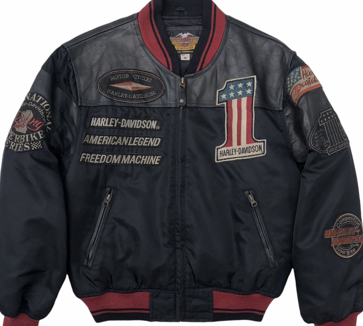 Harley Davidson Vintage 90s OG Harley Davidson Motorcycle Bombers Mix Jacket Size US M / EU 48-50 / 2 - 8 Thumbnail