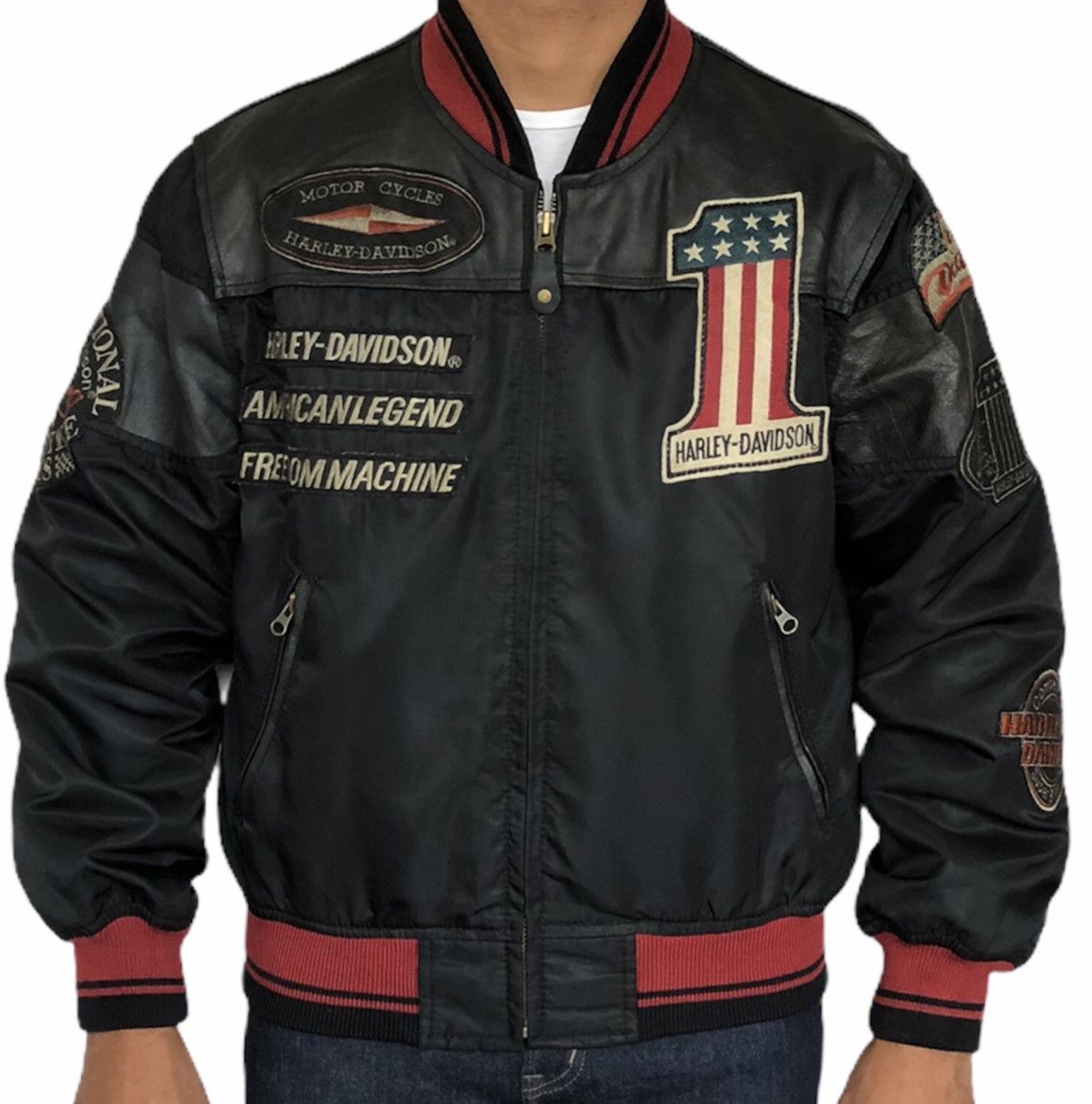 Harley Davidson Vintage 90s OG Harley Davidson Motorcycle Bombers Mix Jacket Size US M / EU 48-50 / 2 - 3 Thumbnail