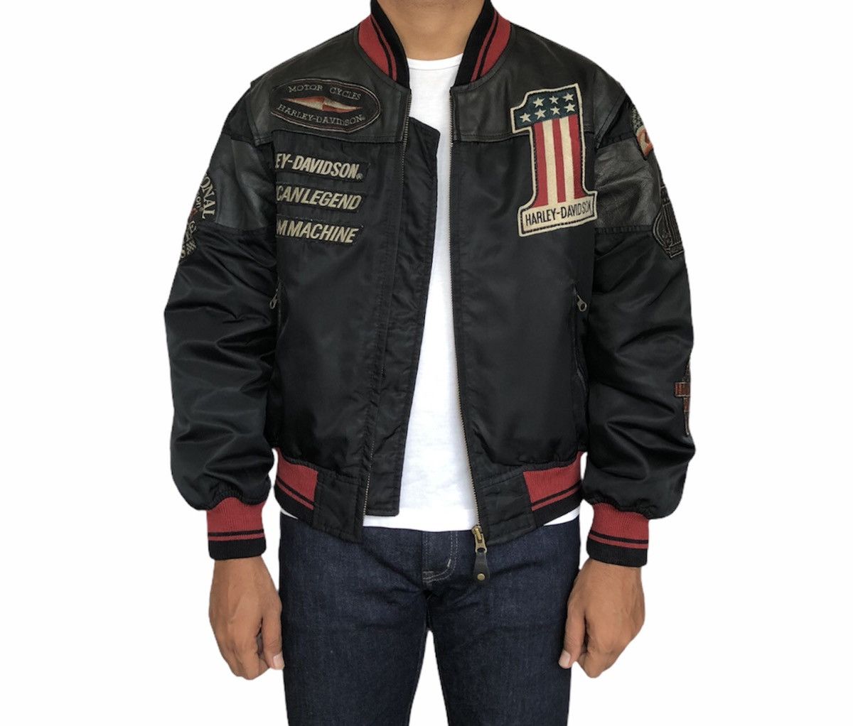 Harley Davidson Vintage 90s OG Harley Davidson Motorcycle Bombers Mix Jacket Size US M / EU 48-50 / 2 - 2 Thumbnail