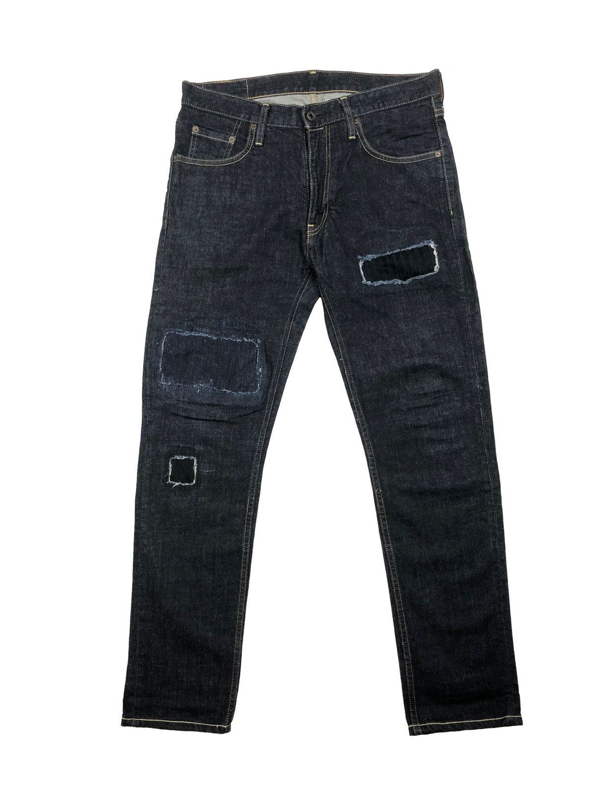 Indigo Dyed Denim Patchwork Jeans