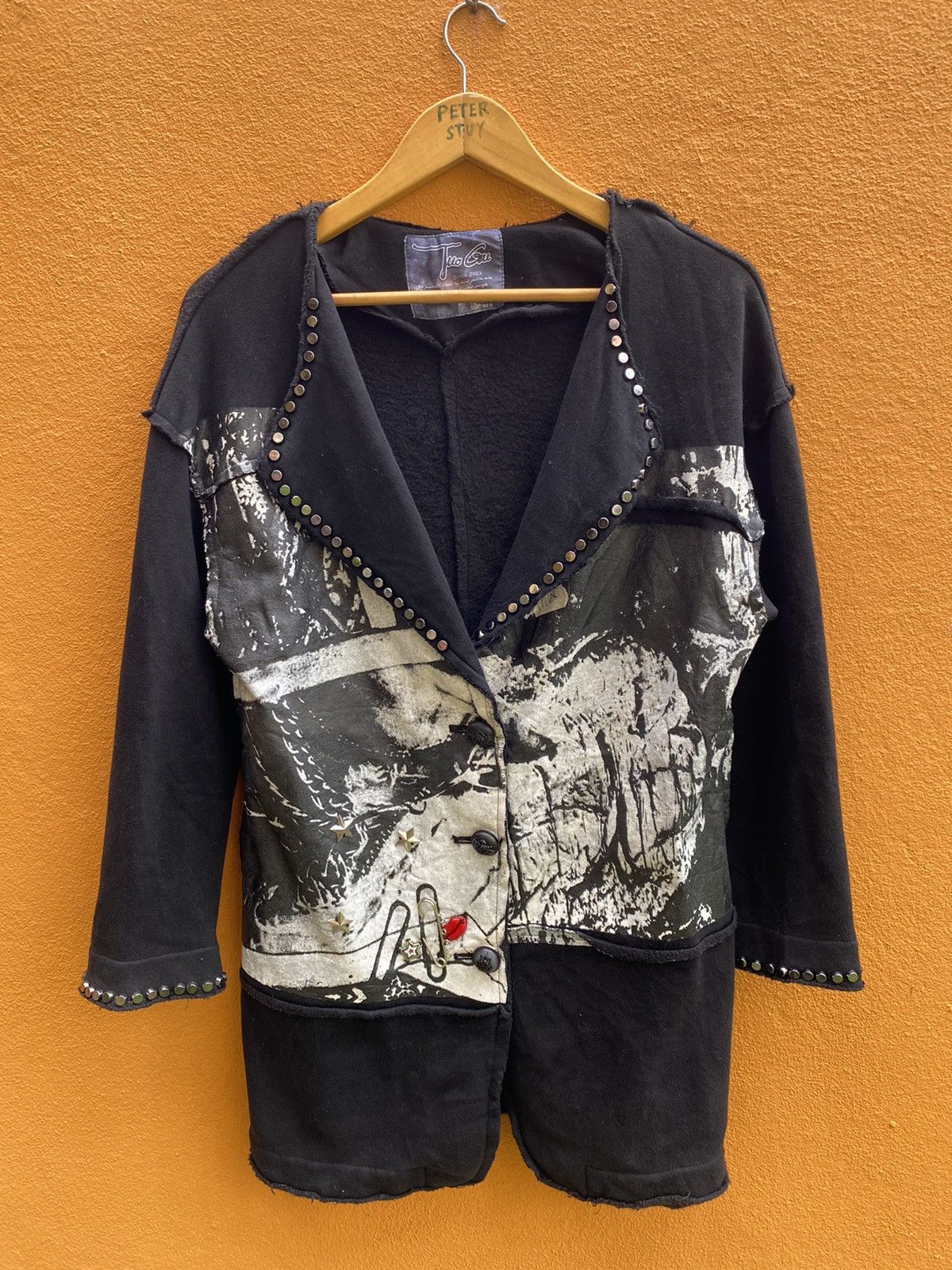 image of Designer half Button Light Jacket Punk Design in Black, Men's (Size Small)