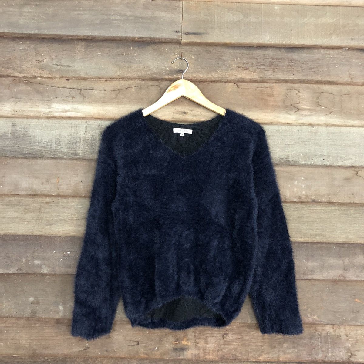 image of Global Work Dark Blue Shaggy Mohair Knitwear C1058, Men's (Size Small)