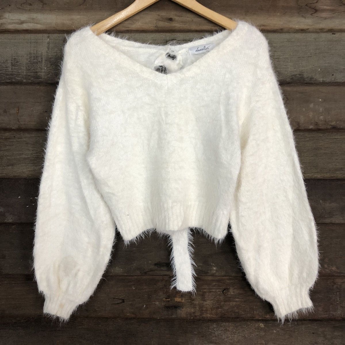 Homespun Knitwear Dazzlin White Mohair fur Shag Shaggy Knitwear #c1036 Size S / US 4 / IT 40 - 8 Thumbnail
