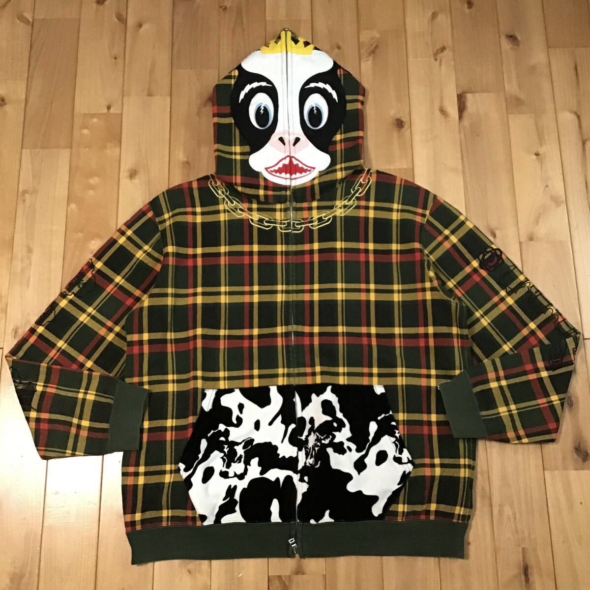 image of 2008 Isetan Limited Bape Check Holstein Full Zip Hoodie Ape, Men's (Size Large)