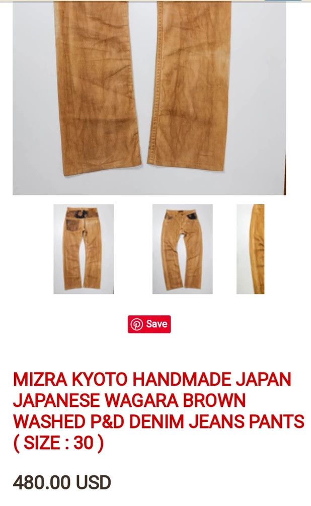 Japanese Brand MIZRA KYOTO HANDMADE JAPANESE WAGARA BROWN WASHED DENIM Size US 30 / EU 46 - 6 Thumbnail