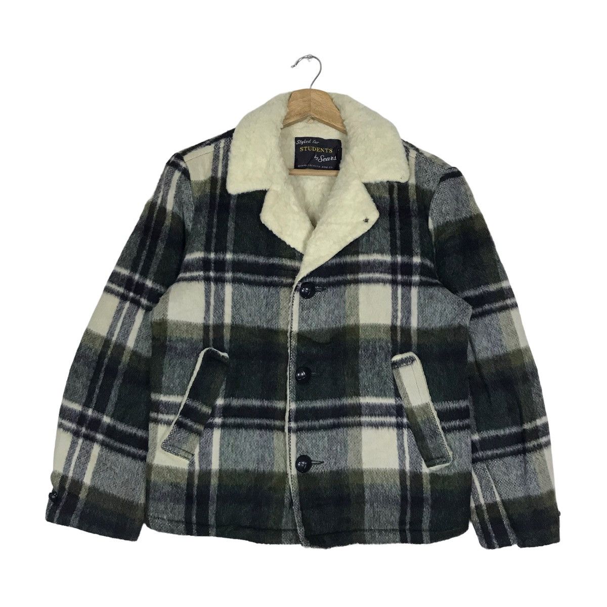 Vintage Sears Collegiate Checked Sherpa Jacket