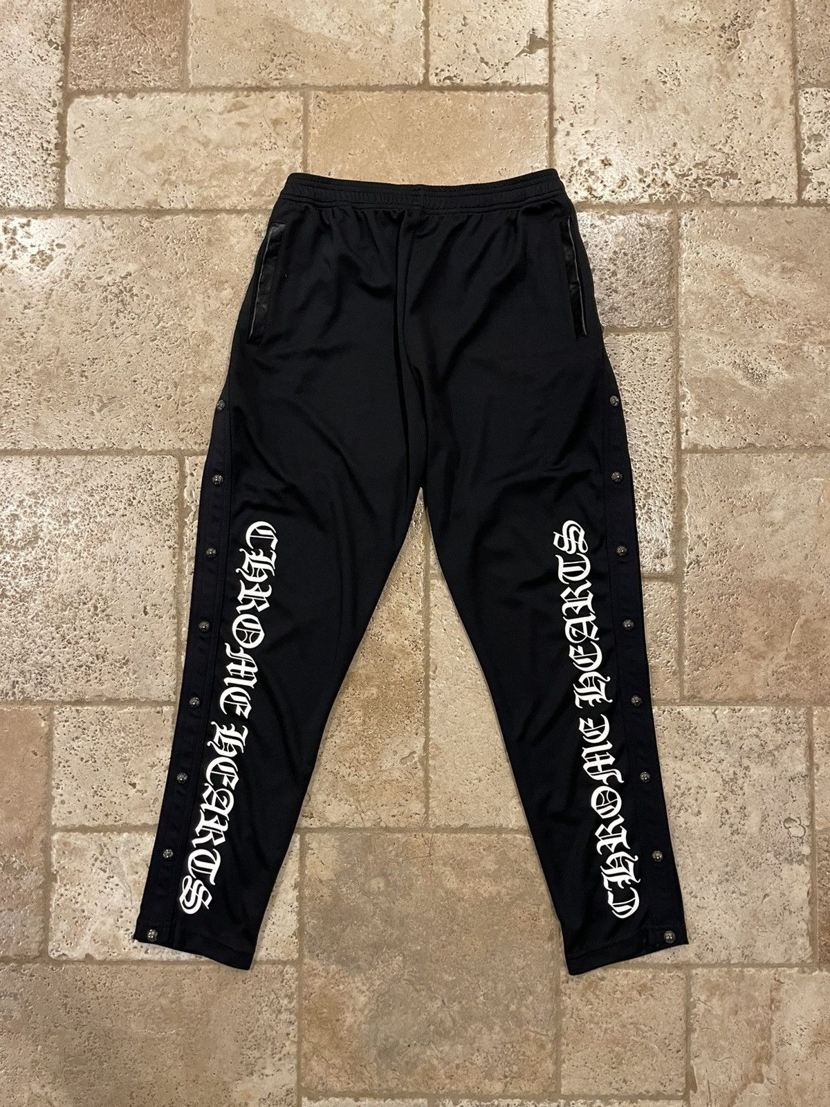 image of Chrome Hearts Breakaway Silver Hardware Black Track Pants, Men's (Size 32)