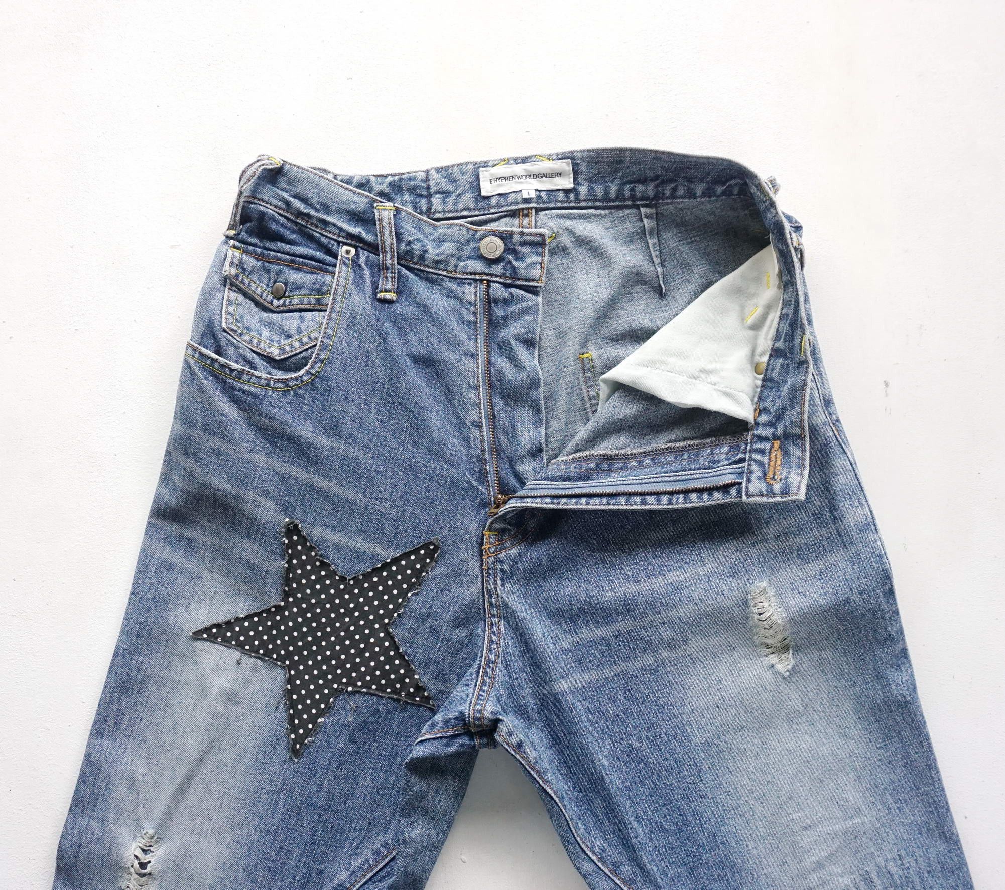 Japanese Brand EHYPHEN World Gallery Distressed & Patched High Waist Jeans Size 26" / US 2 / IT 38 - 11 Thumbnail