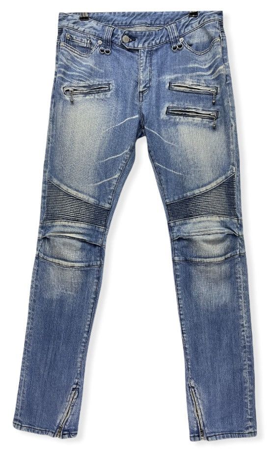 image of Biker Jeans x Buffalo Bobs Fire Bufallobobs Stone Wash Biker Inspired By Balmain in Blue Stone Wash