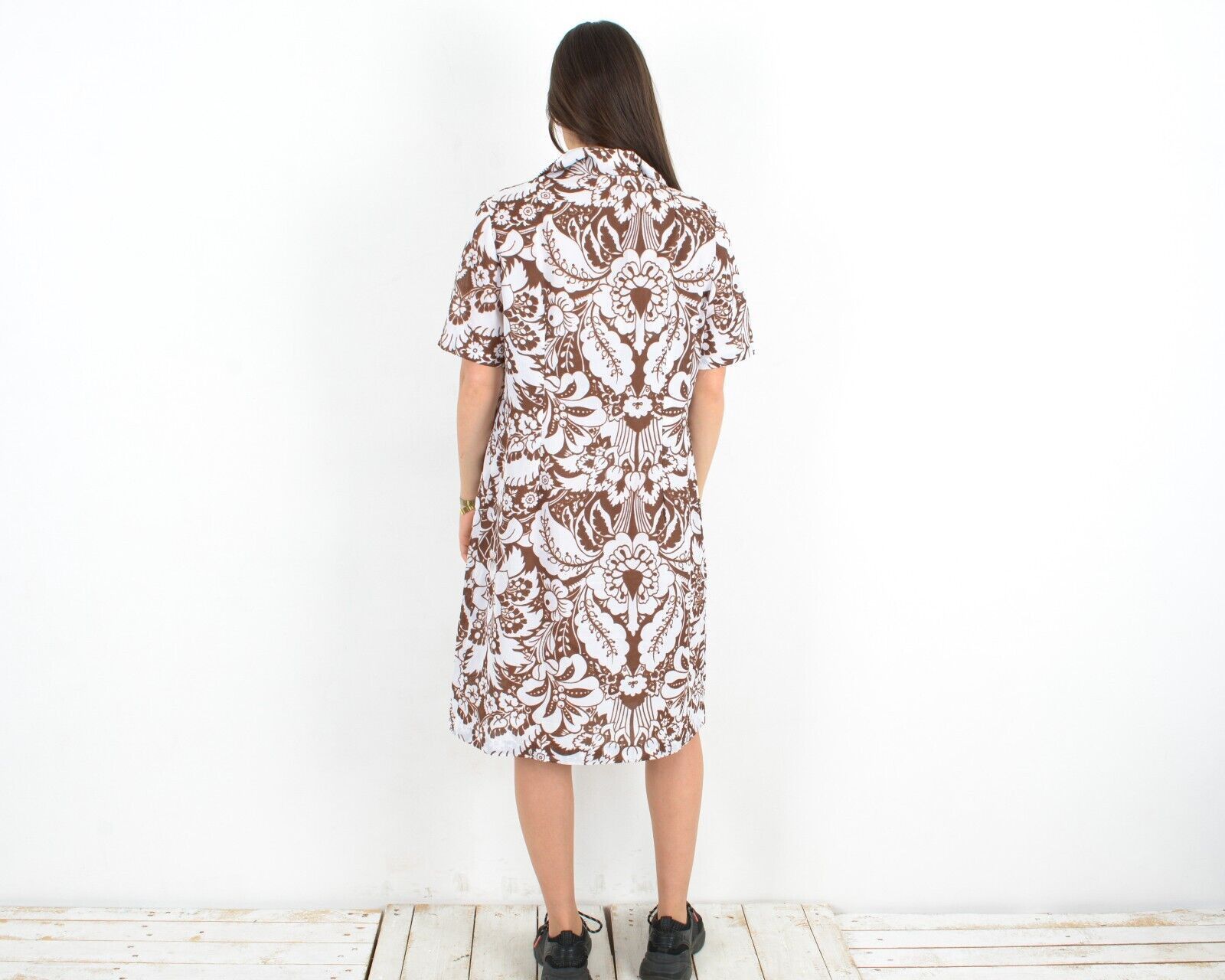 Other × Vintage Shirt Dress Button Up Collar Summer Retro Floral 70's Skirt Size M / US 6-8 / IT 42-44 - 3 Thumbnail