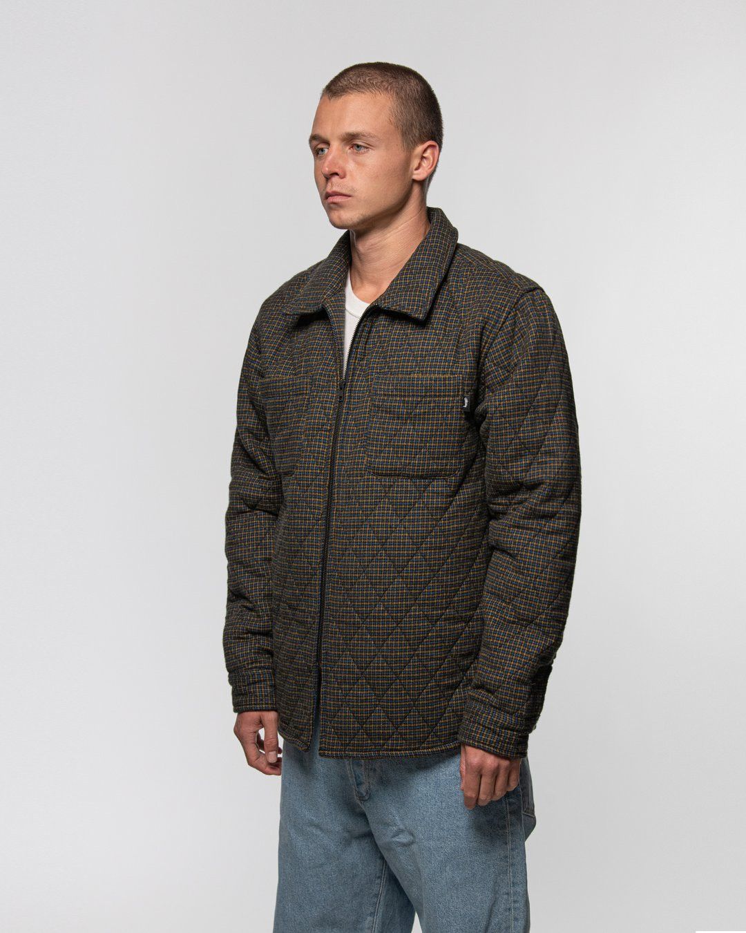 STUSSY MINI CHECK QUILTED ZIP SHIRT