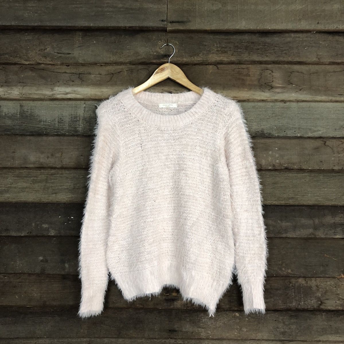 image of Homespun Knitwear Chocol Raffine Light Pink Mohair Shag Shaggy Knitwearc1030, Men's (Size Medium)