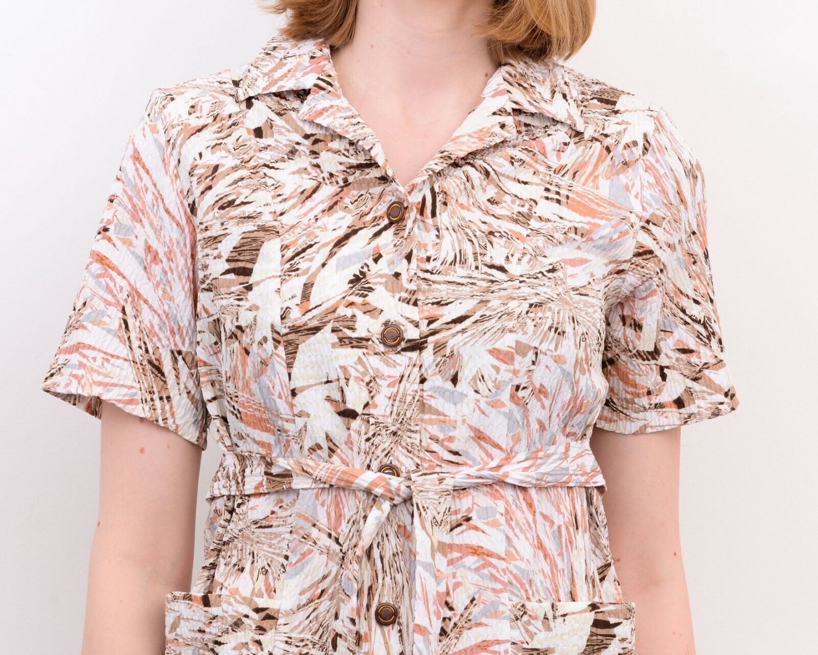 Vintage 80's Ruffle Floral Tropical Pattern Belted Dress Summer Size M / US 6-8 / IT 42-44 - 4 Thumbnail