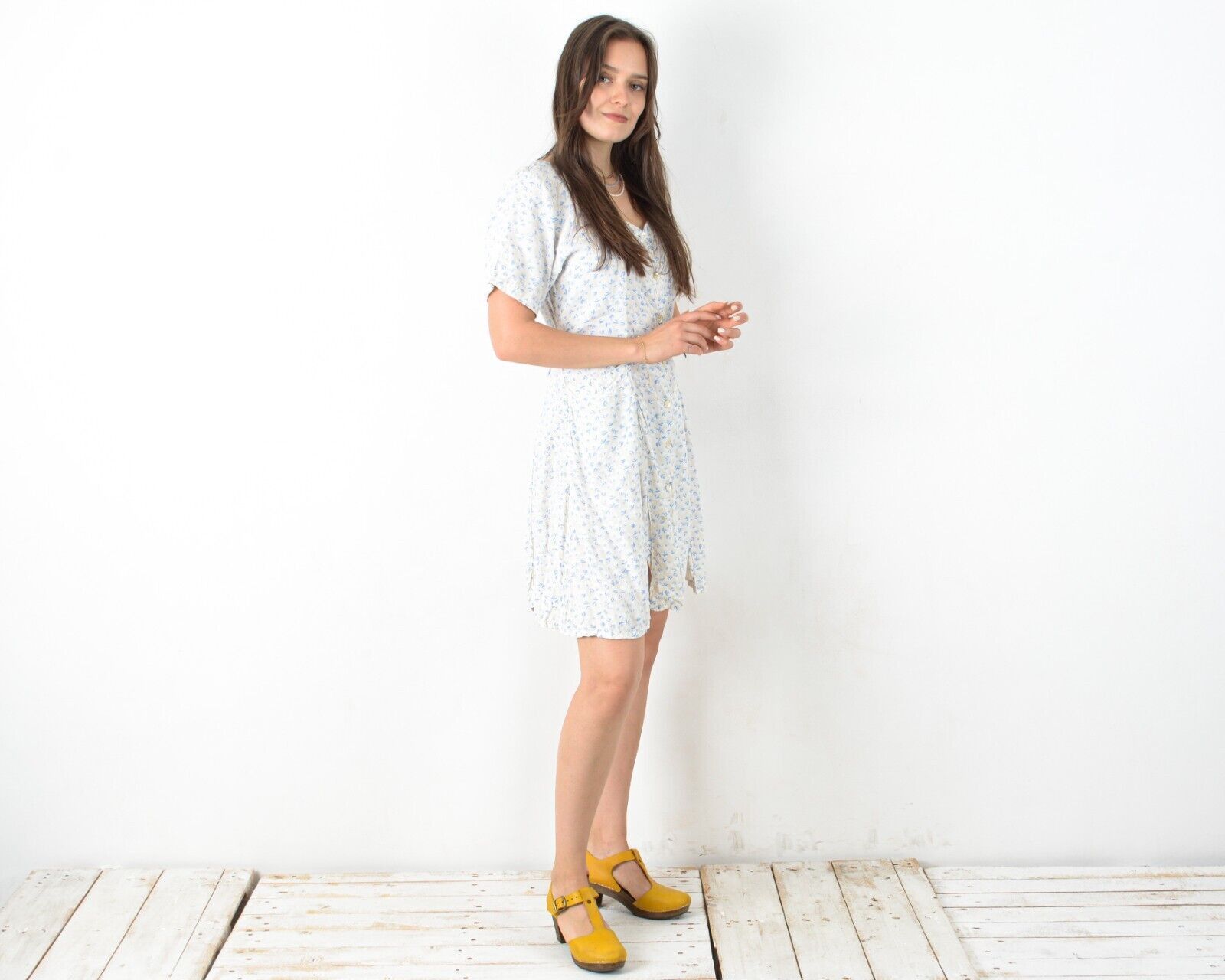 Vintage Dress Button Slit Summer Cute Picnic Above Knee Synched 90's Size M / US 6-8 / IT 42-44 - 3 Thumbnail