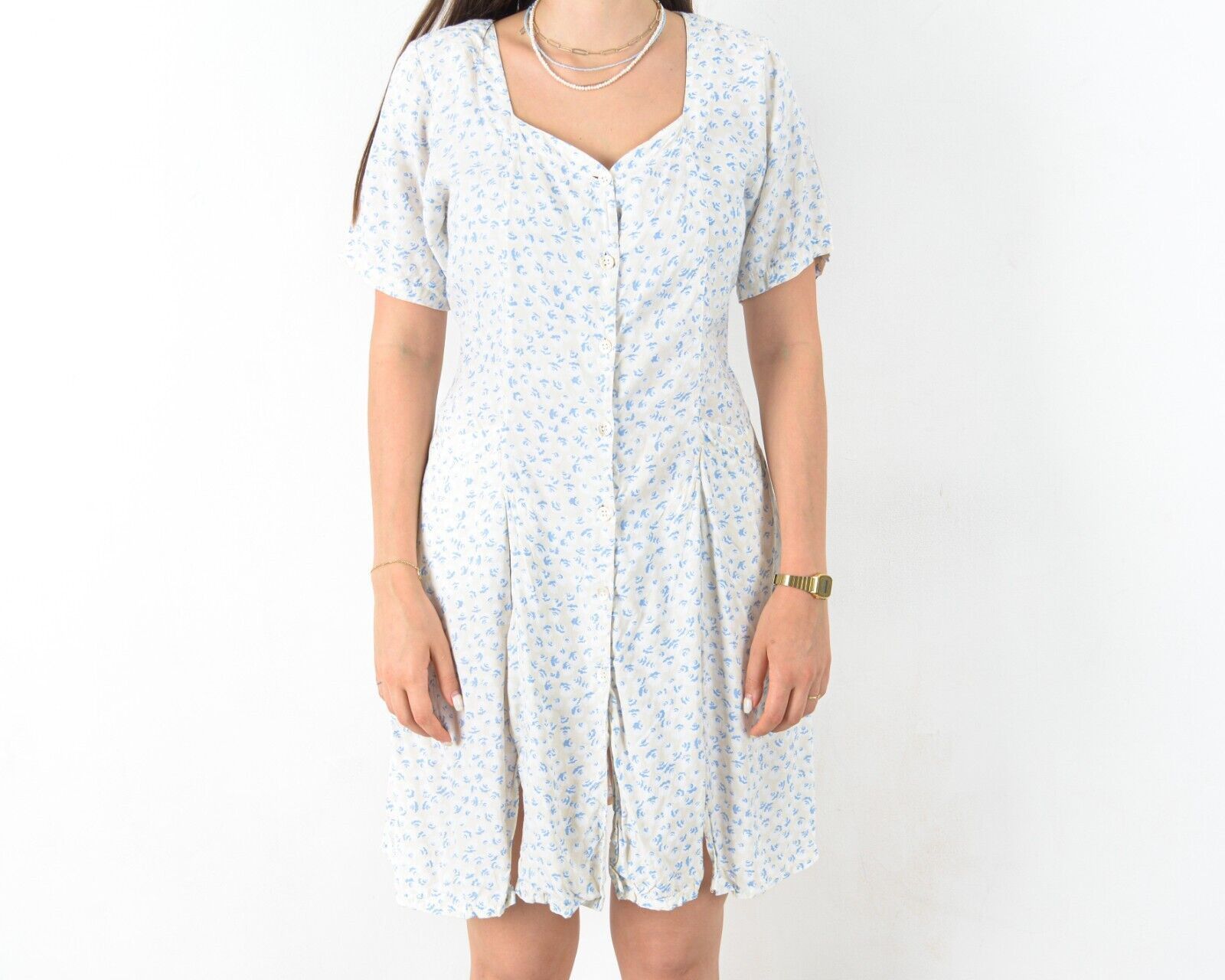 Vintage Dress Button Slit Summer Cute Picnic Above Knee Synched 90's Size M / US 6-8 / IT 42-44 - 5 Thumbnail