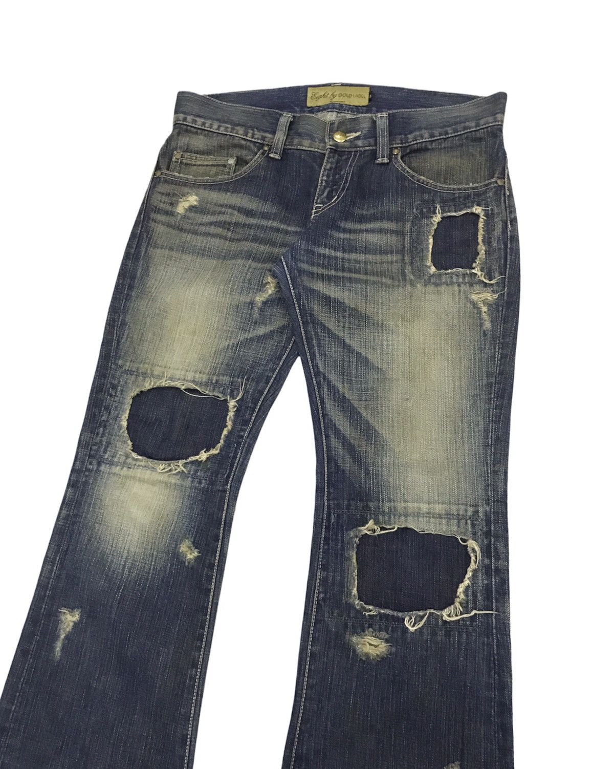 Japanese Brand × Le Grande Bleu (L.G.B.) × PPFM Eight Gold Label Japan Patch Flare Jeans Kapital Style Size US 33 - 3 Thumbnail