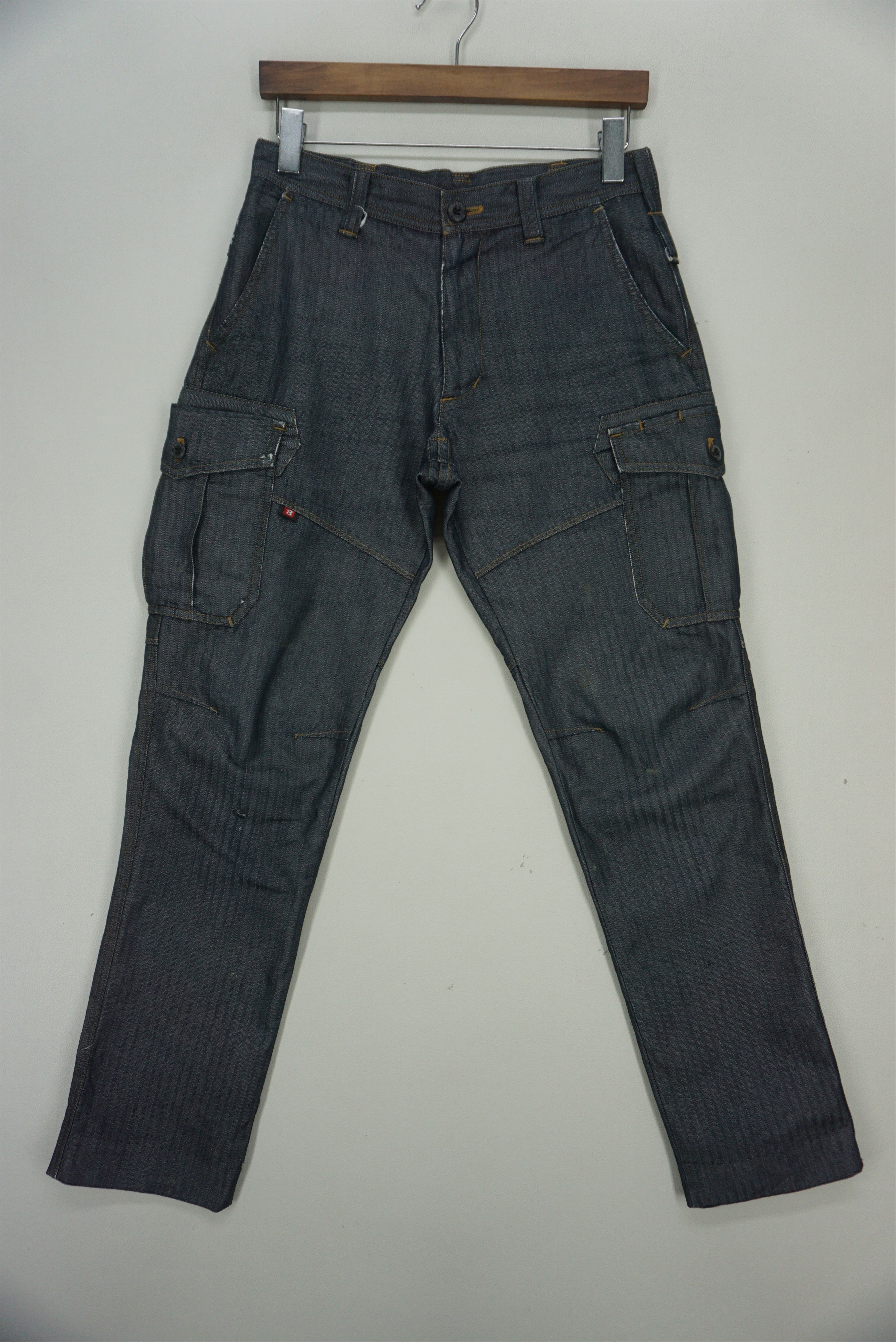 image of Rodeo x Surplus Burtle Herringbone Hip Hop Skateboards Tactical Cargo Pants in Blue Black (Size 29)