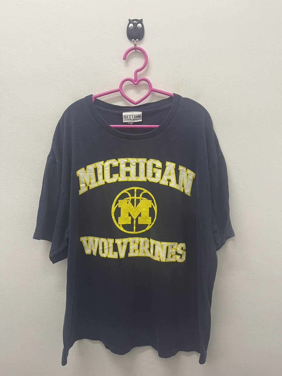 image of American College x NCAA Vintage Michigan Wolverines Majestic Spell Out in Blue Black (Size XL)