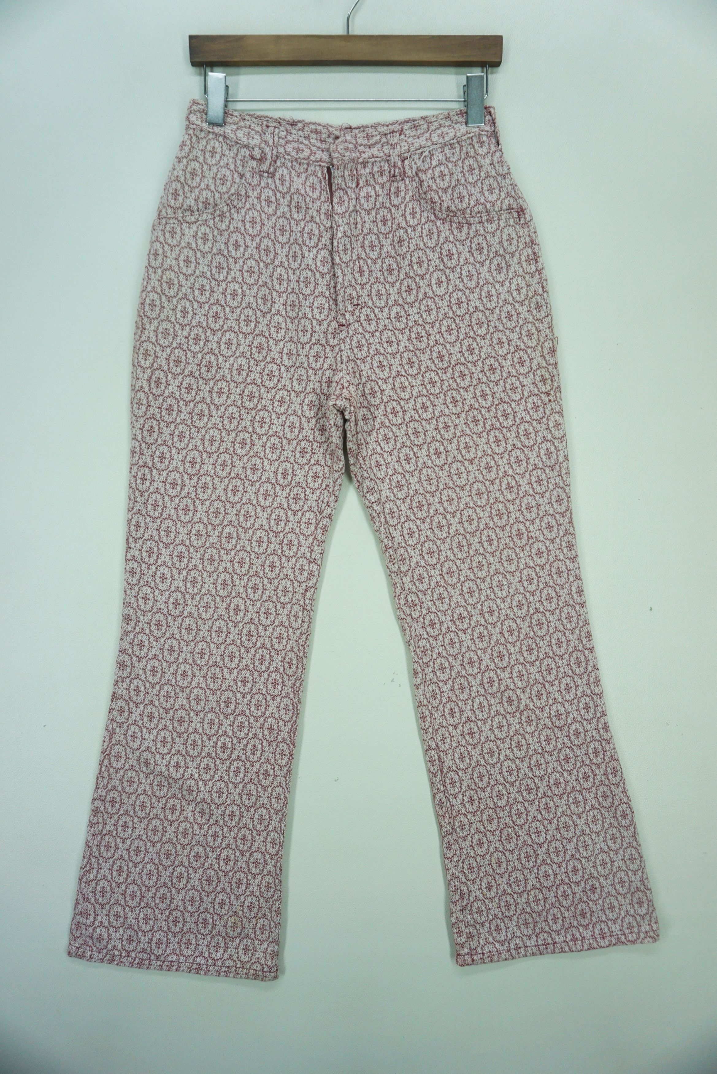 image of Rockers x Rodeo Jacquard Flare 60S 70's Chinz Abstract Bell Bottom High Rise in Red White, Women's 