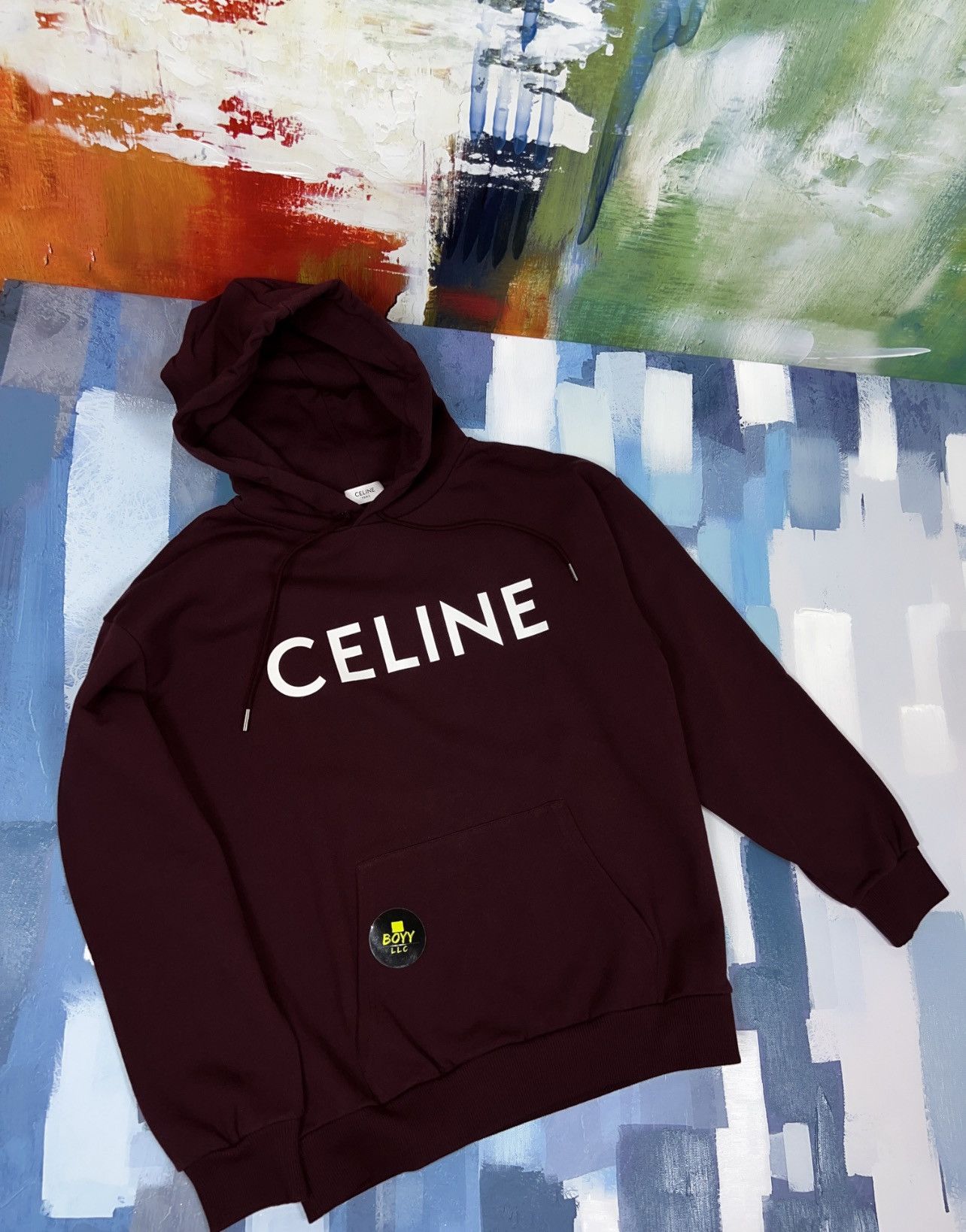 image of Celine Logo Hoodie in Burgandy, Women's (Size XS)