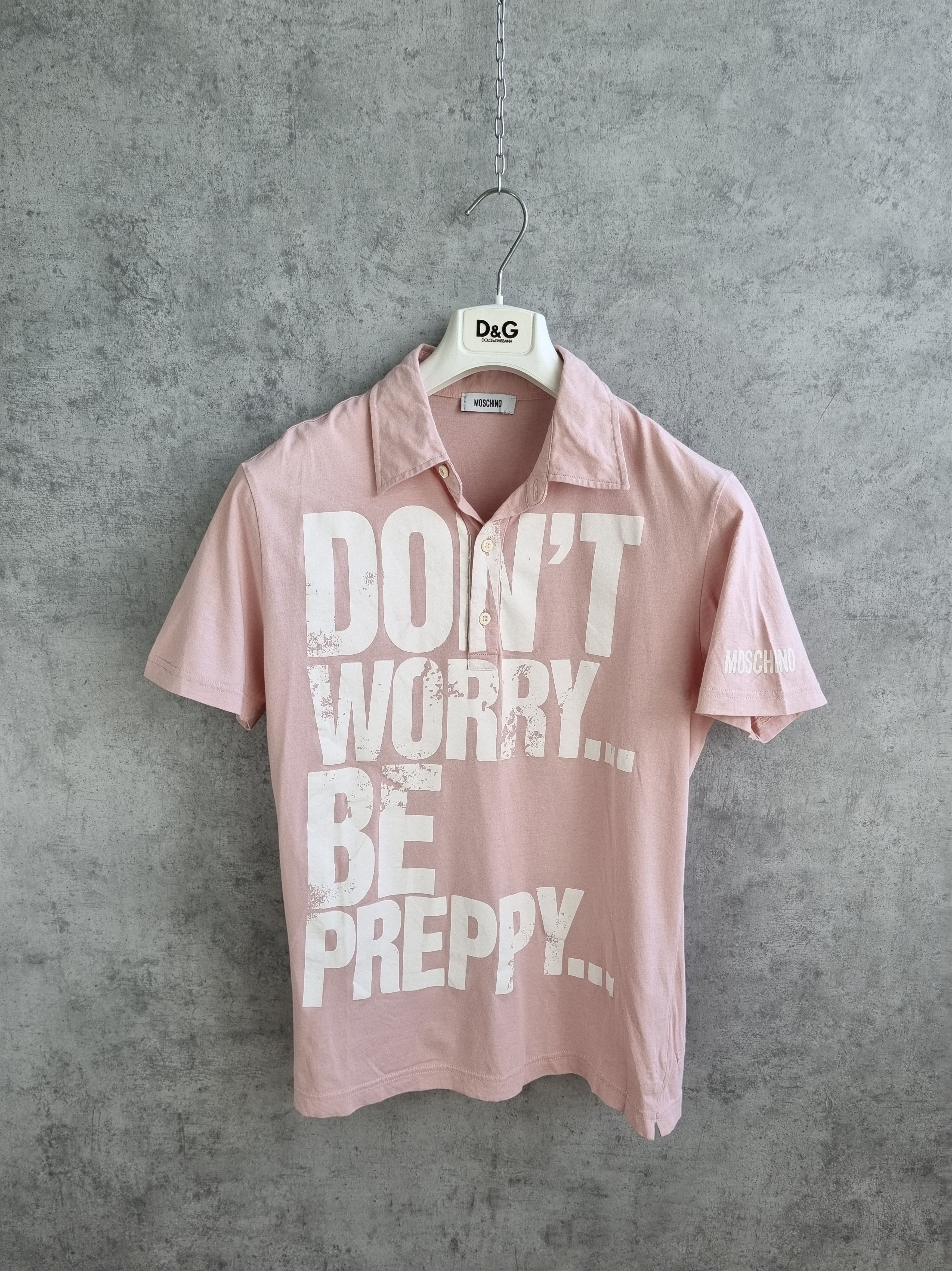 Moschino × Vintage Moschino Italy Made Don't Worry be Preppy polo tee shirt Size US M / EU 48-50 / 2 - 1 Thumbnail
