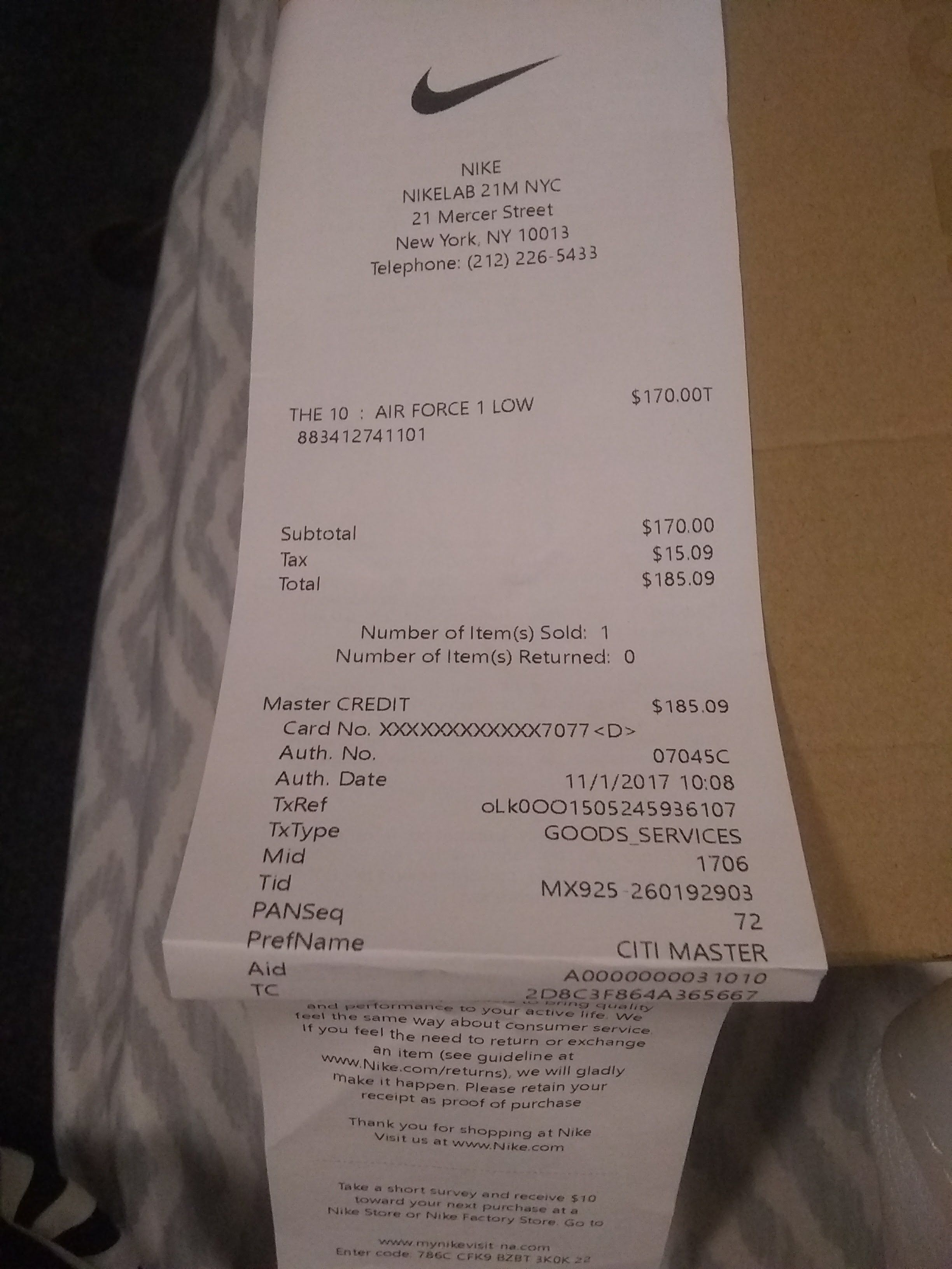 Nike off white receipt hotsell