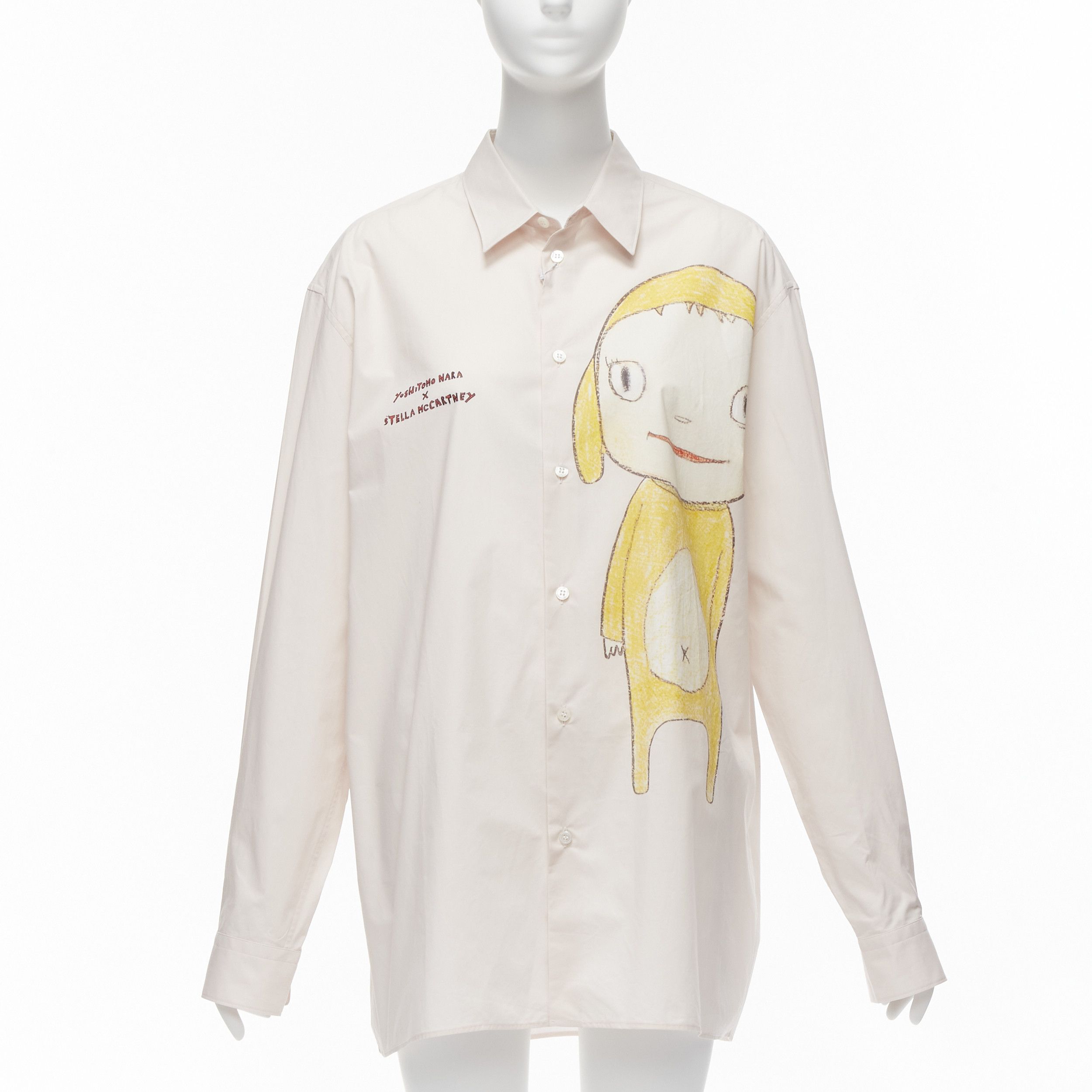 image of New Stella Mccartney Yoshitomo Nara 2021 Pink Cotton Graphic Print Oversized Shirt L, Women's (Size