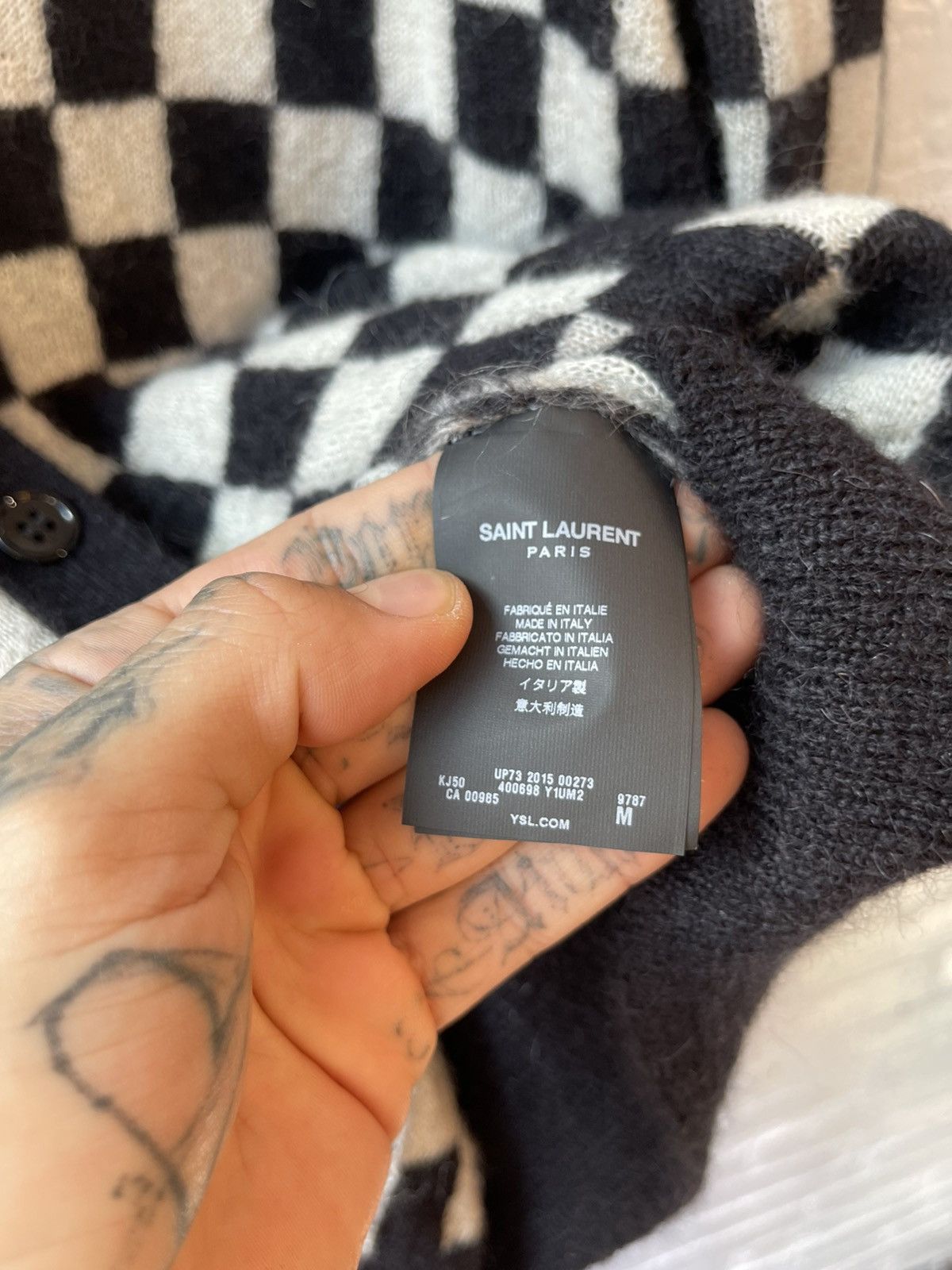 Hedi Slimane × Saint Laurent Paris SLP SS16 SURF SOUND DAMIER CHECKERED SWEATER CARDIGAN Size US M / EU 48-50 / 2 - 9 Thumbnail
