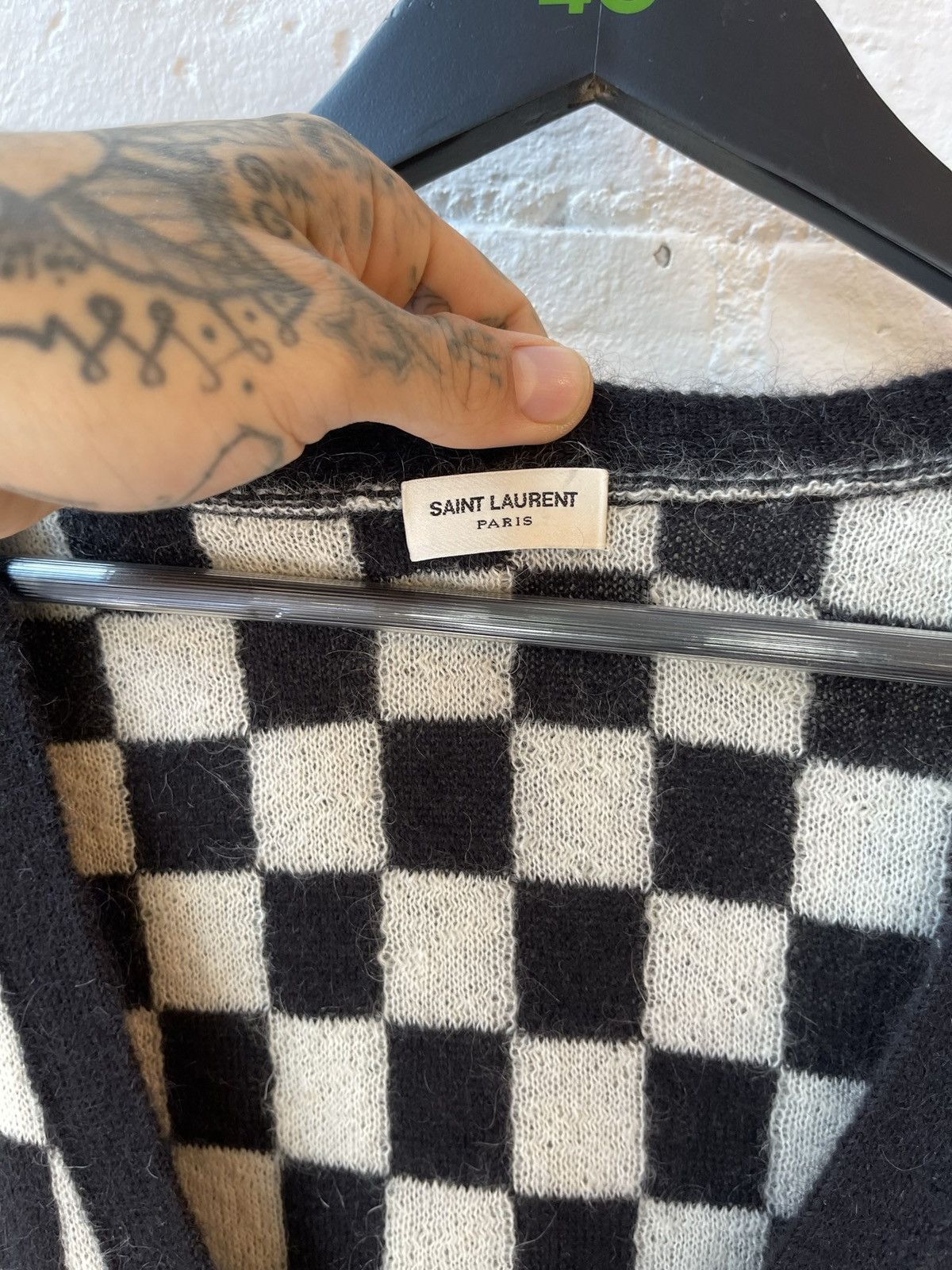 Hedi Slimane × Saint Laurent Paris SLP SS16 SURF SOUND DAMIER CHECKERED SWEATER CARDIGAN Size US M / EU 48-50 / 2 - 4 Thumbnail