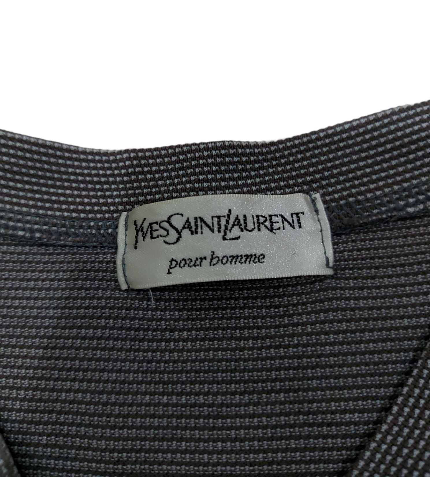 Designer × Yves Saint Laurent RARE! VTG YSL POUR HOMME V-NECK JACQUARD HICKORY STRIPED Size US L / EU 52-54 / 3 - 7 Thumbnail