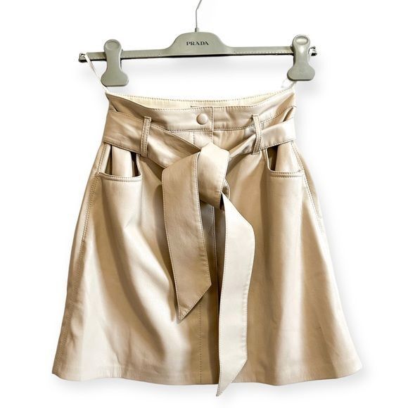 image of NWT Nanushka Meda Vegan Leather A-Line Western Mini Skirt, S in Cream, Women's (Size 24)