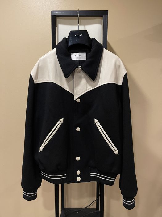 Celine Celine x Hedi Slimane Black Western Teddy Varsity Jacket | Grailed