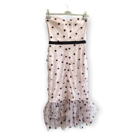 Marchesa Notte Strapless Sequin Polka Dot Tulle Cocktail Dre