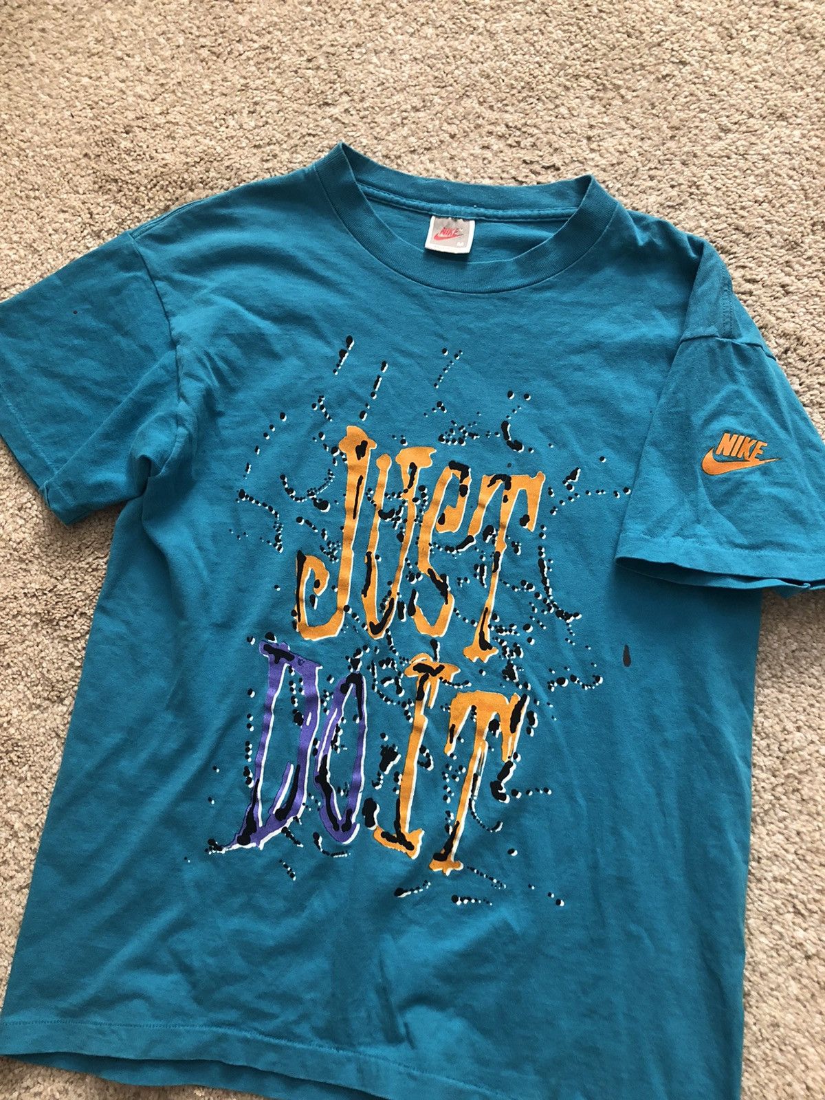 Nike × Vintage 90’s Era Just Do it Grey Tag Blue T-Shirt Abstract Art Nike Size US M / EU 48-50 / 2 - 1 Thumbnail