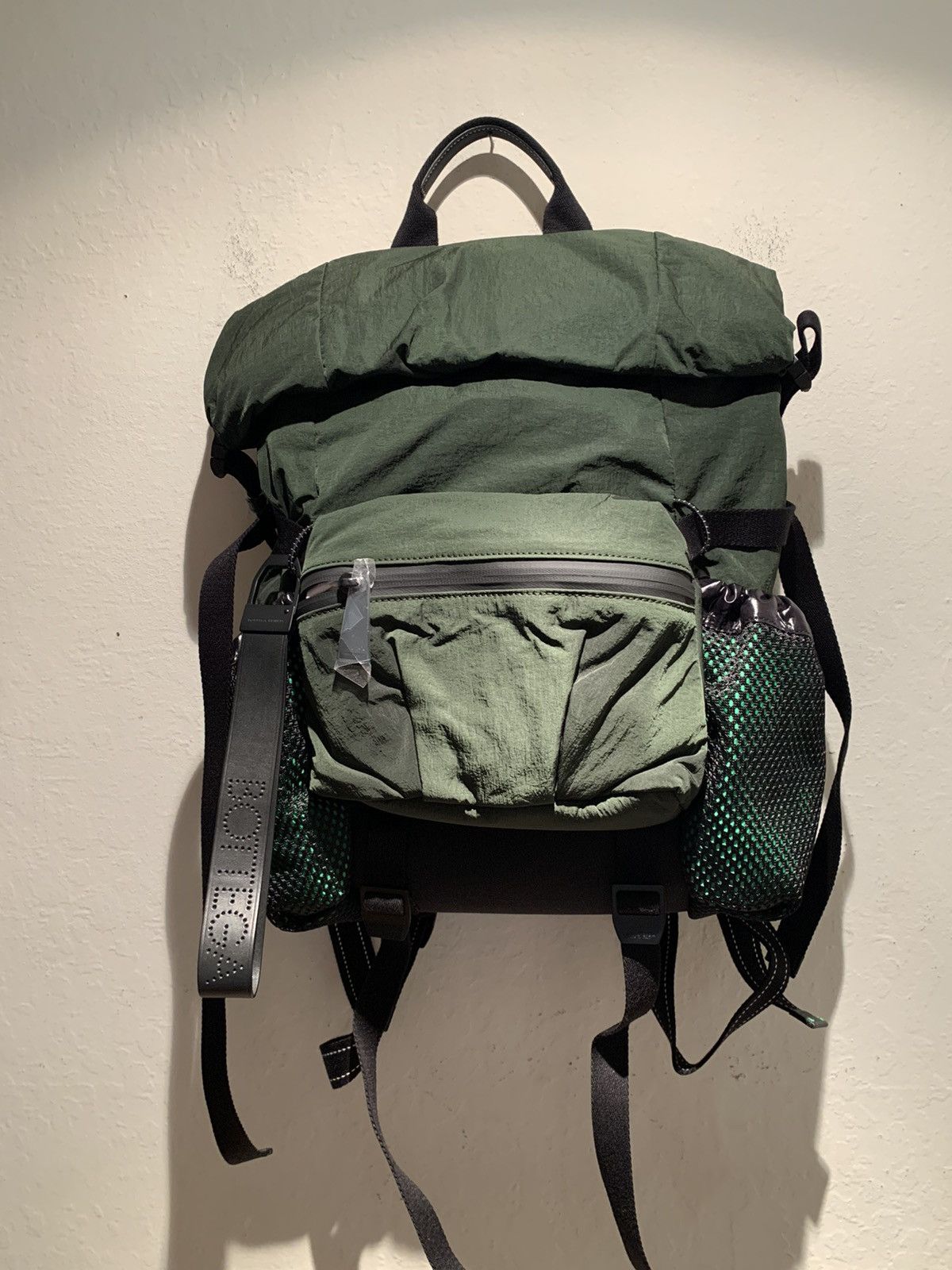 image of New Bottega Veneta Cargo Backpack in Dark Green/Kelly Green/Black, Men's
