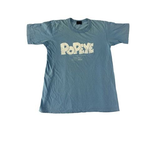 image of Movie x Vintage 90's Walt Disney Popeye The Sailorman Spell Out Big Logo Tee in Blue (Size Small)