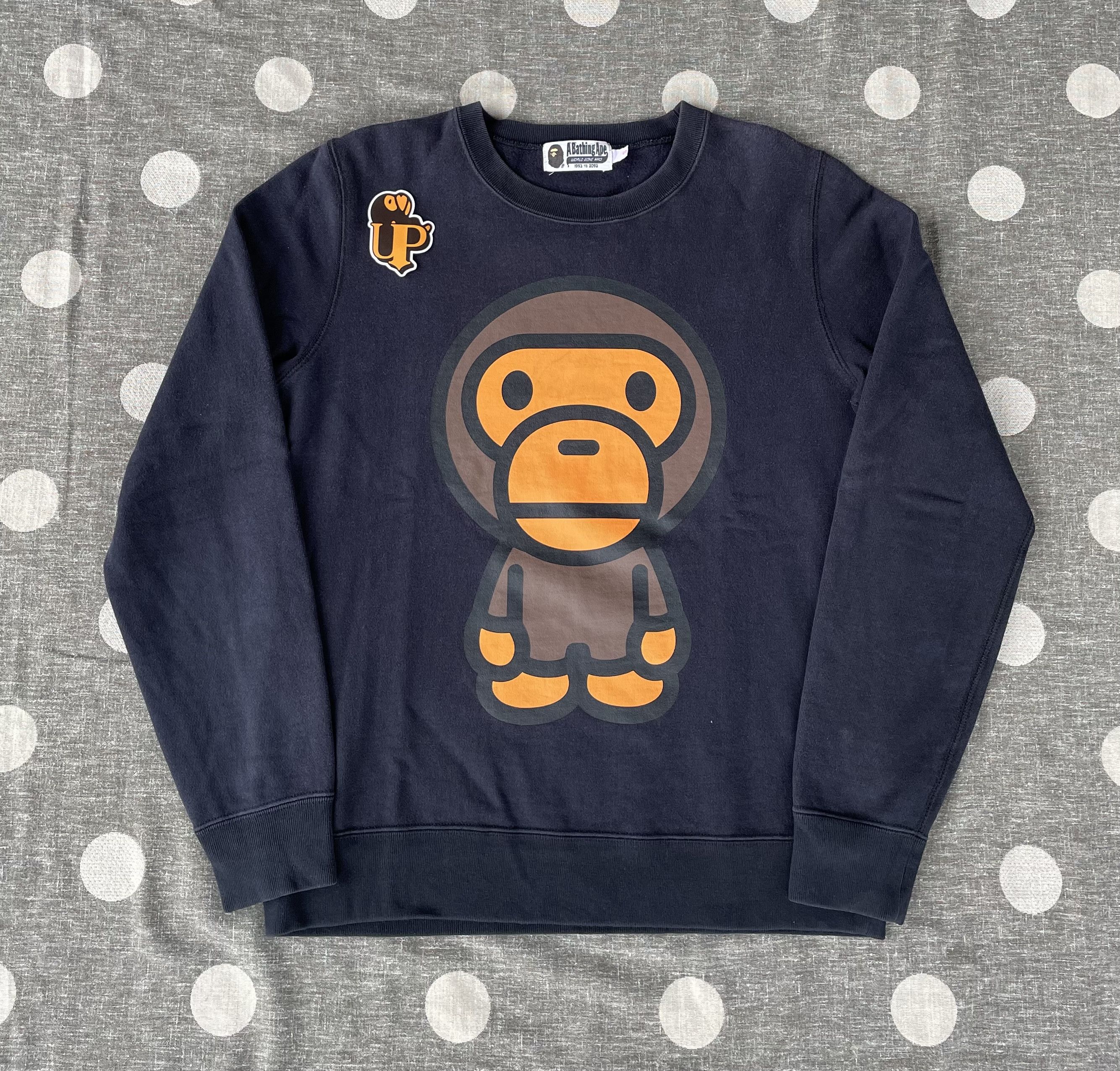 image of Bape Baby Milo Crewneck Sweatshirt in Dark Blue, Men's (Size Small)