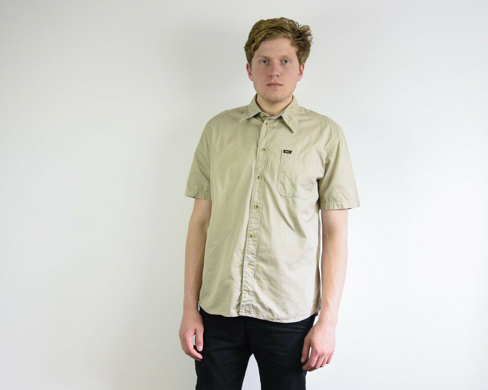 Cowboy Equipment × Lee × Vintage Western Shirt L Beige Short Sleeved Strong Cotton Button Top Size US L / EU 52-54 / 3 - 1 Thumbnail