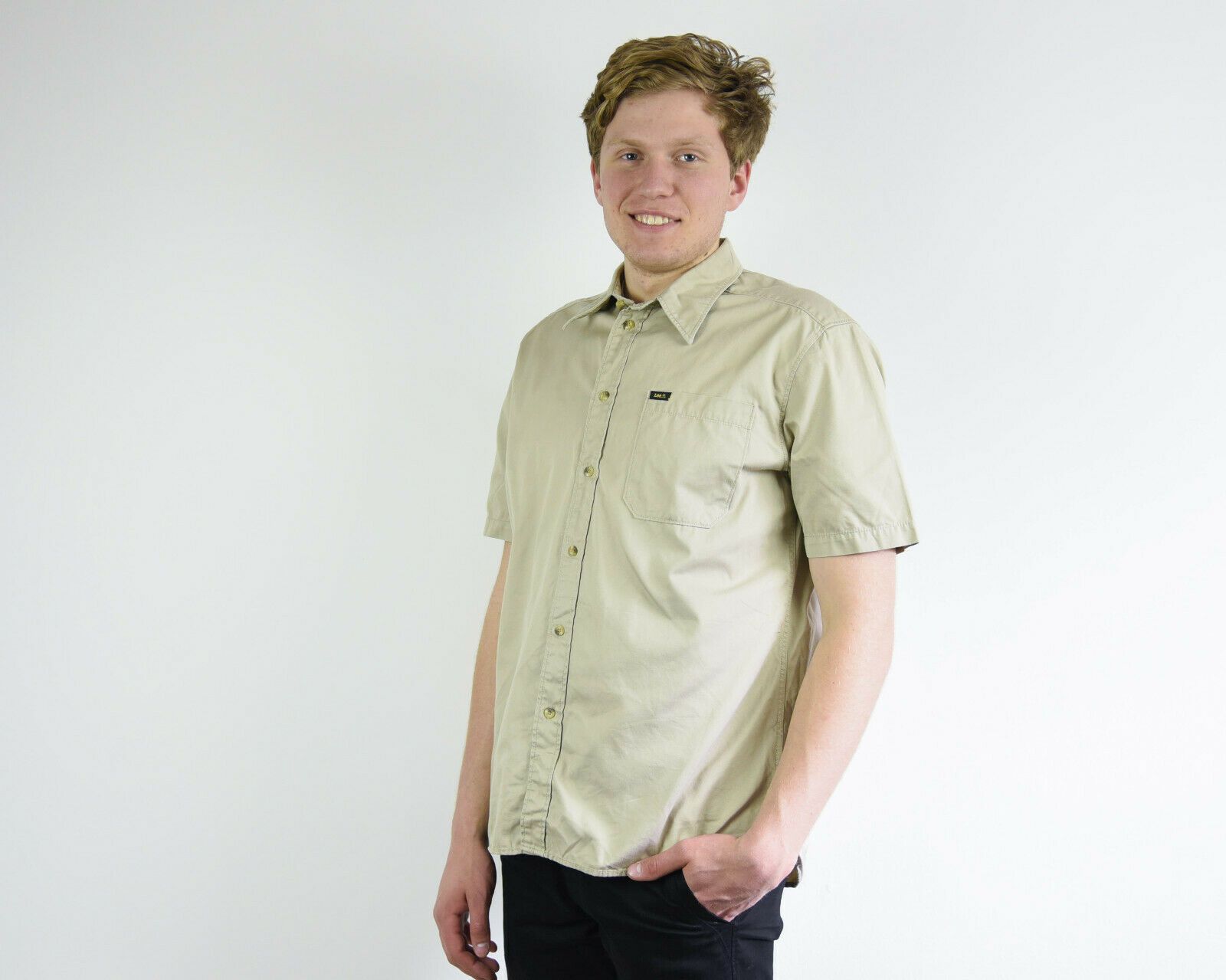 Cowboy Equipment × Lee × Vintage Western Shirt L Beige Short Sleeved Strong Cotton Button Top Size US L / EU 52-54 / 3 - 4 Thumbnail