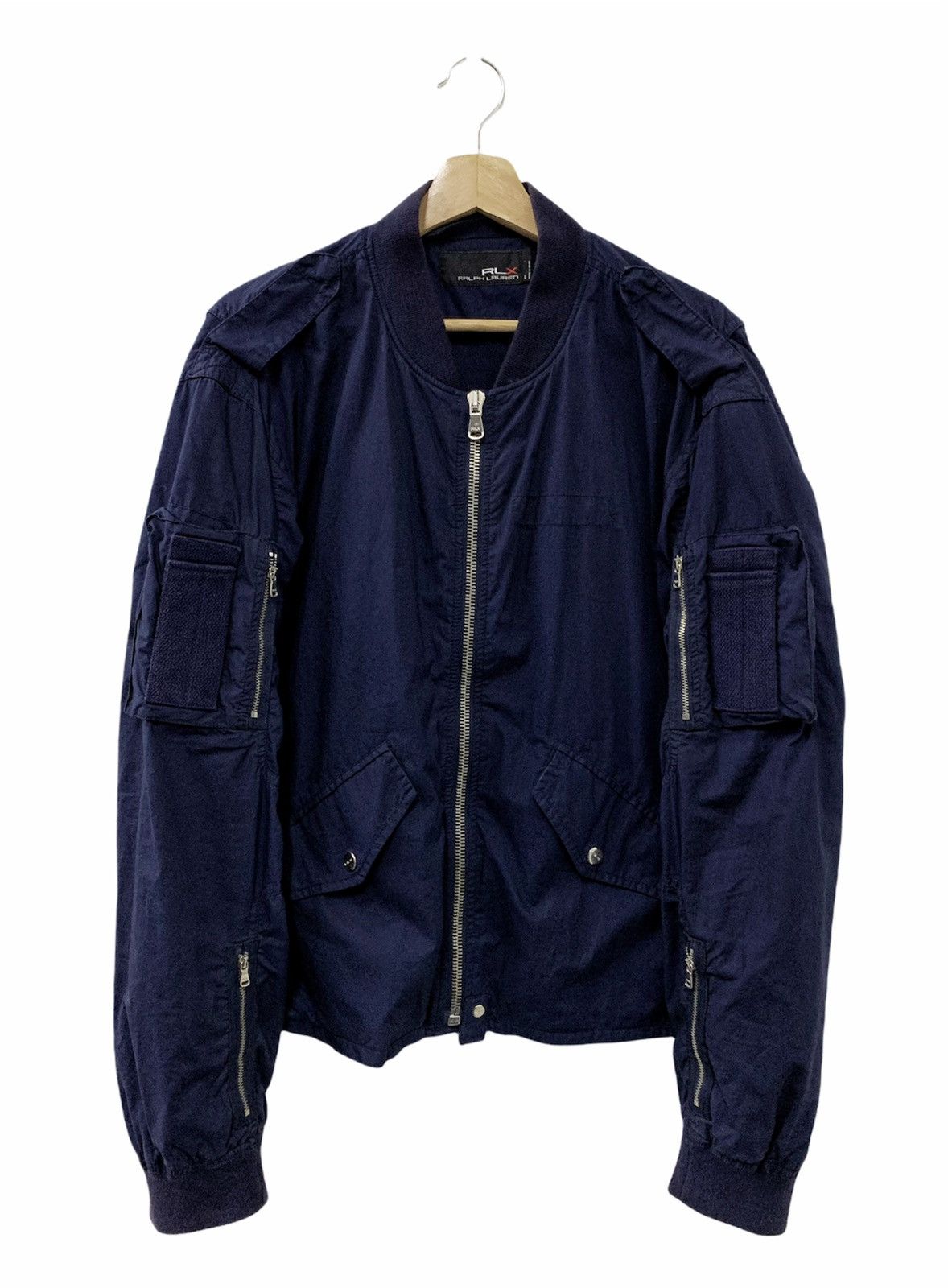 image of Ralph Lauren Rlx x Rlx Ralph Laurent Multi Pocket Zipper Light Bomber Jacket in Navy Blue (Size Lar