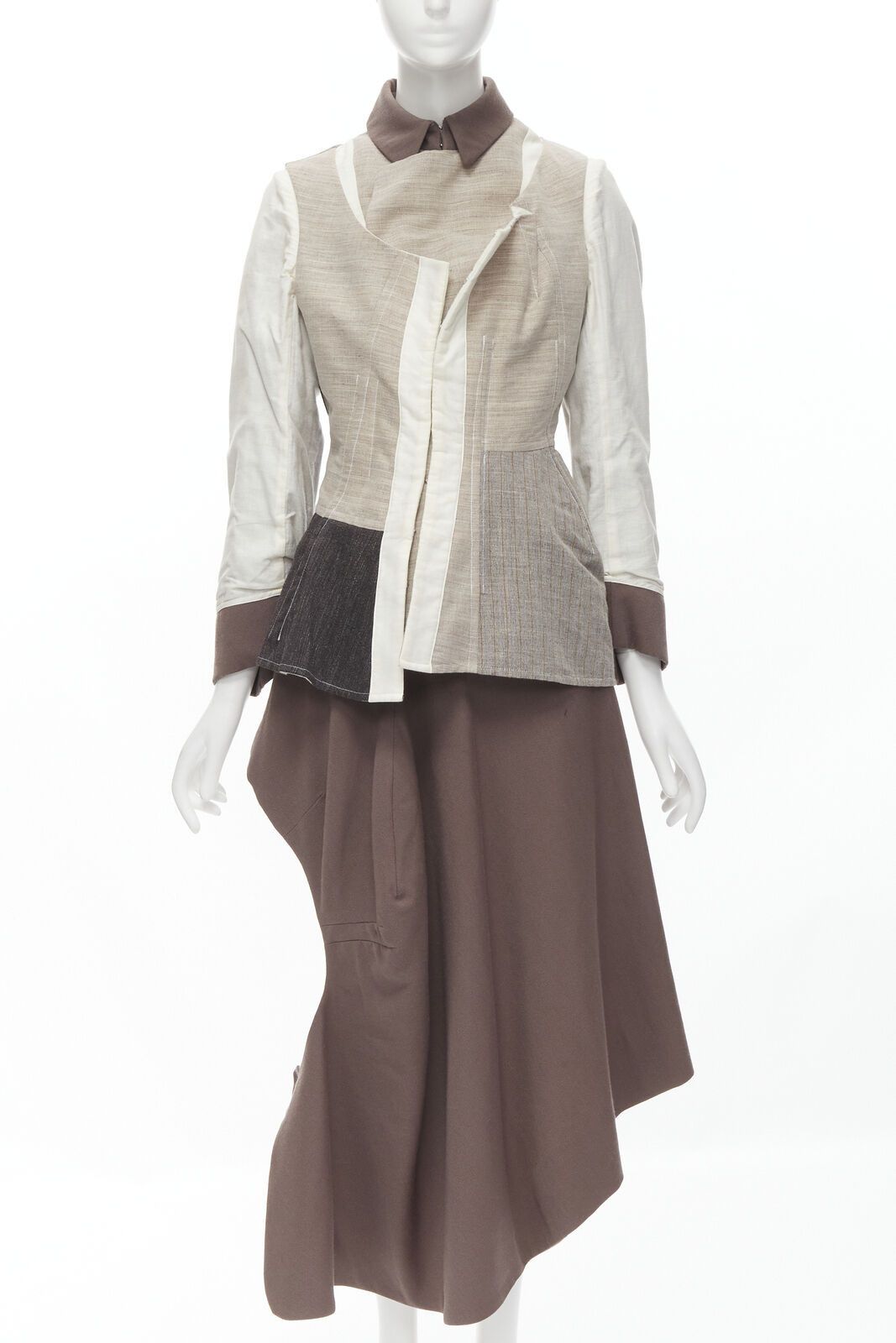 image of Comme Des Garcons Vintage 1998 Runway Patchwork Inside Out Jacket Skirt S in Beige, Women's (Size S