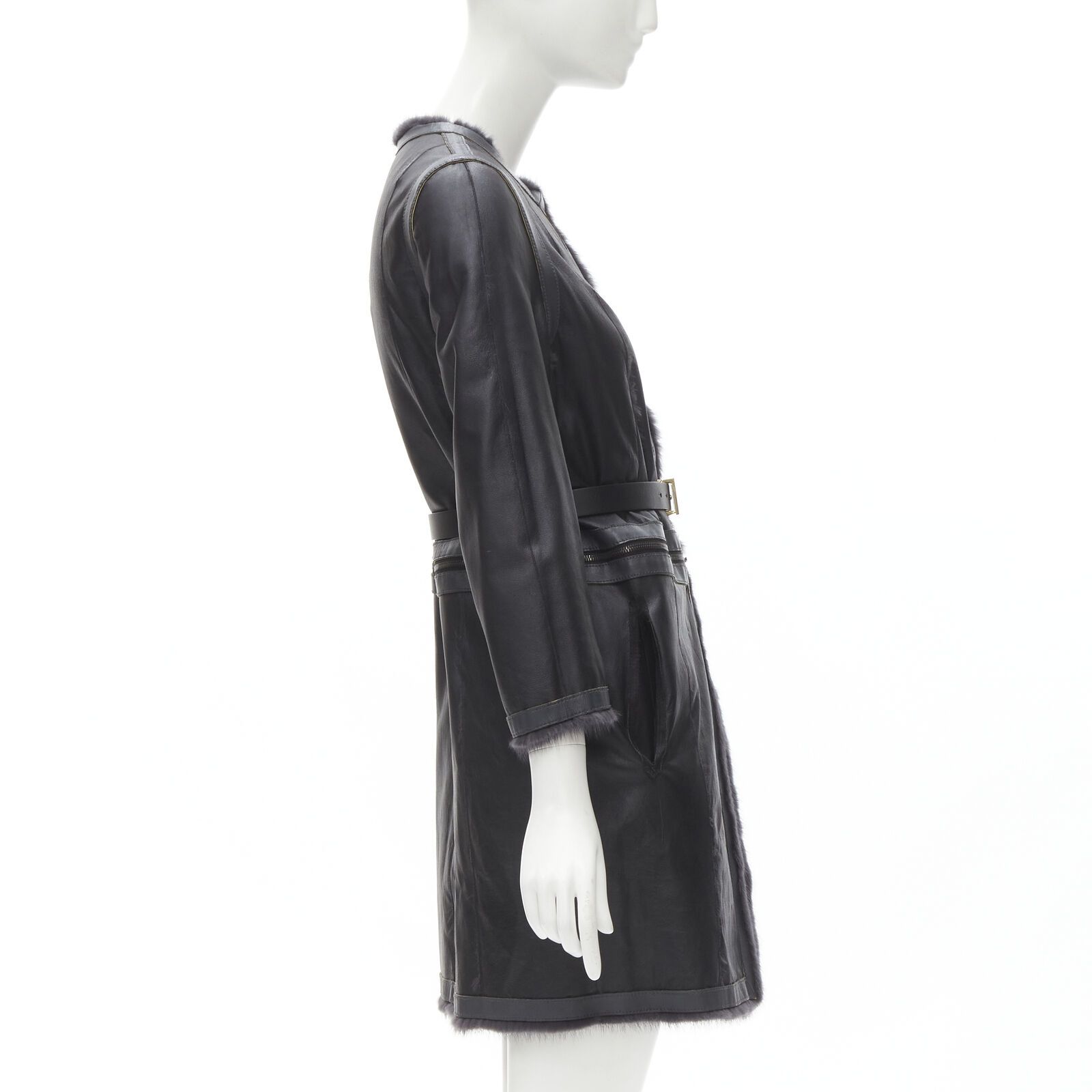 Fendi FENDI grey black fur leather 4-way reversible zip belted coat jacket IT38 Size XS / US 0-2 / IT 36-38 - 5 Thumbnail