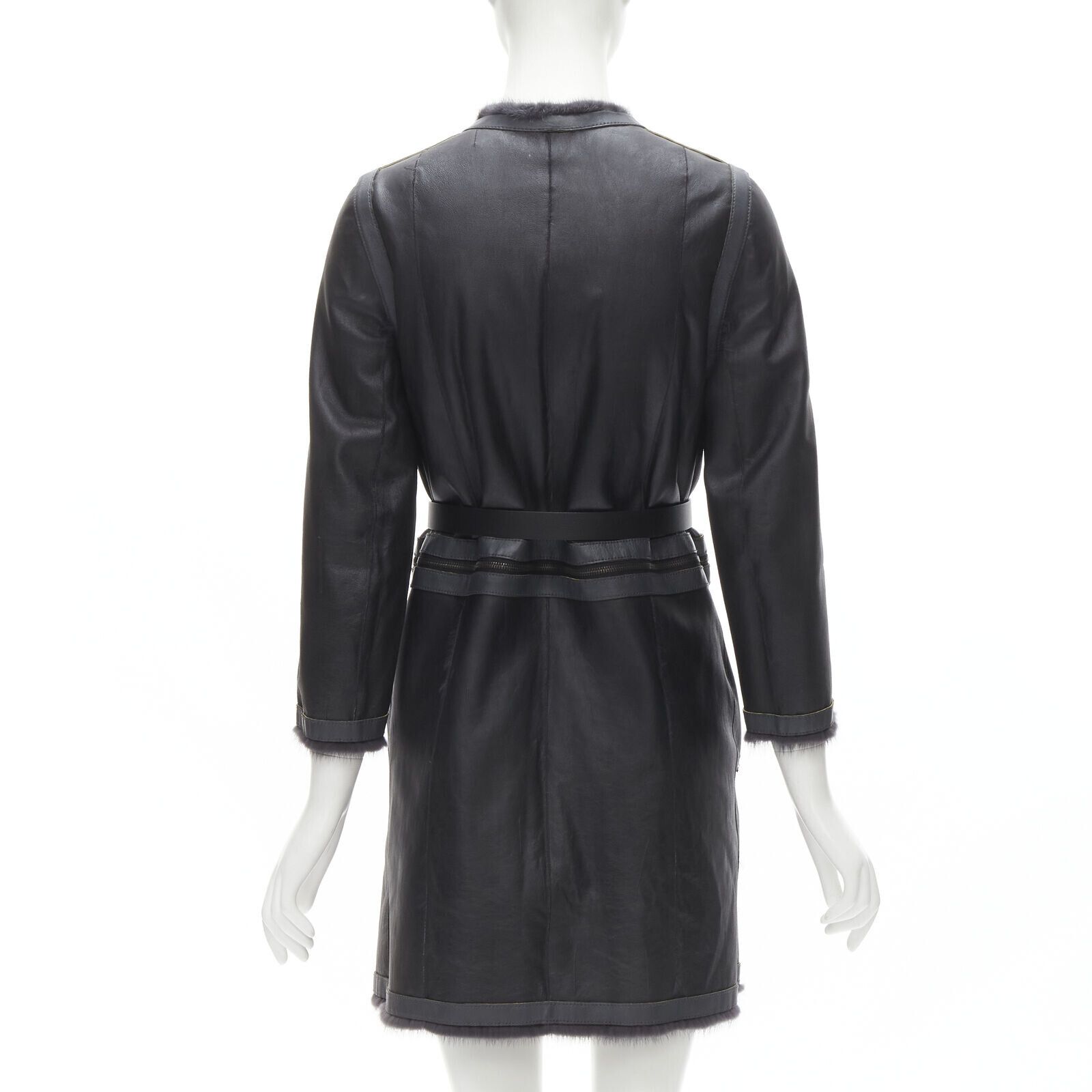 Fendi FENDI grey black fur leather 4-way reversible zip belted coat jacket IT38 Size XS / US 0-2 / IT 36-38 - 8 Thumbnail