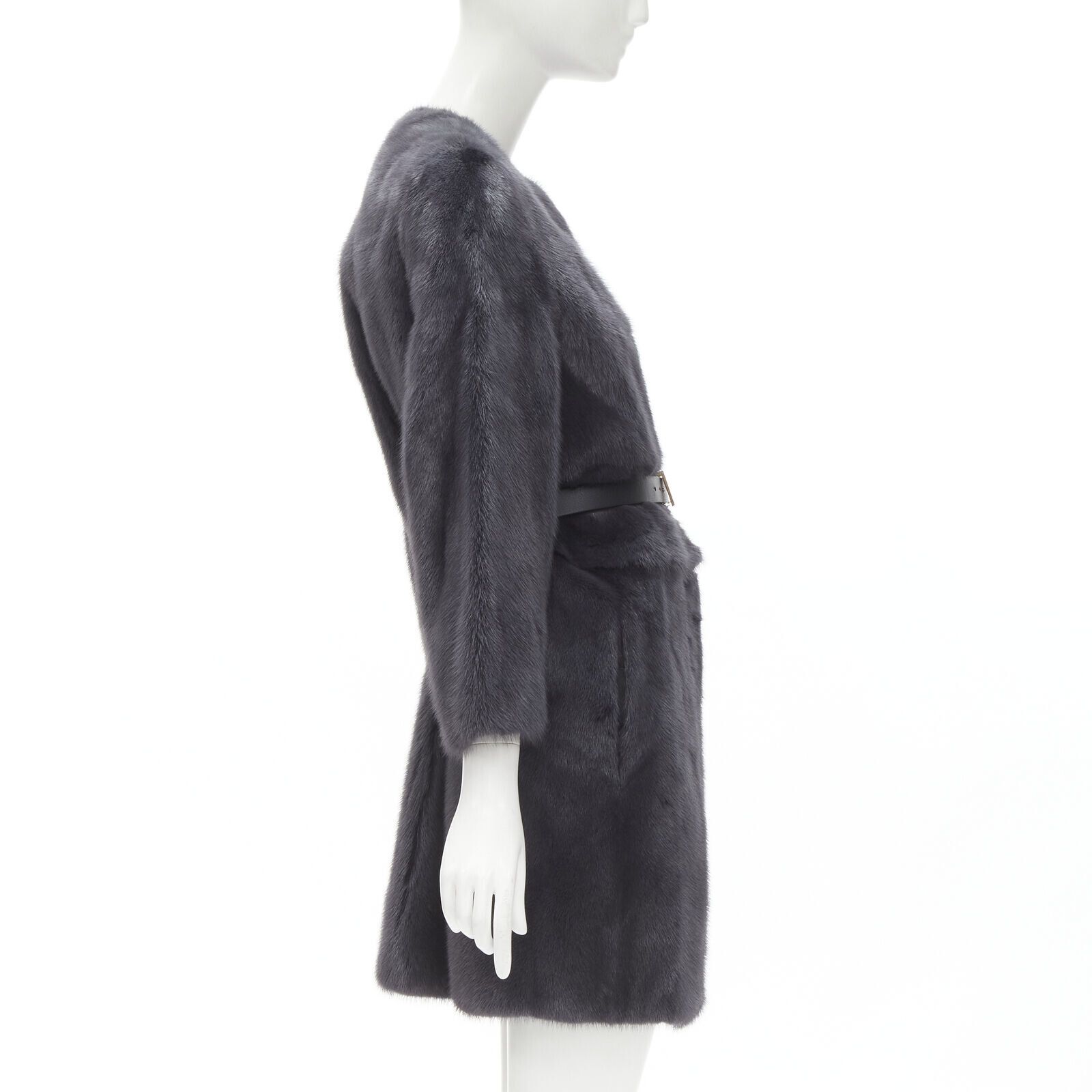 Fendi FENDI grey black fur leather 4-way reversible zip belted coat jacket IT38 Size XS / US 0-2 / IT 36-38 - 4 Thumbnail