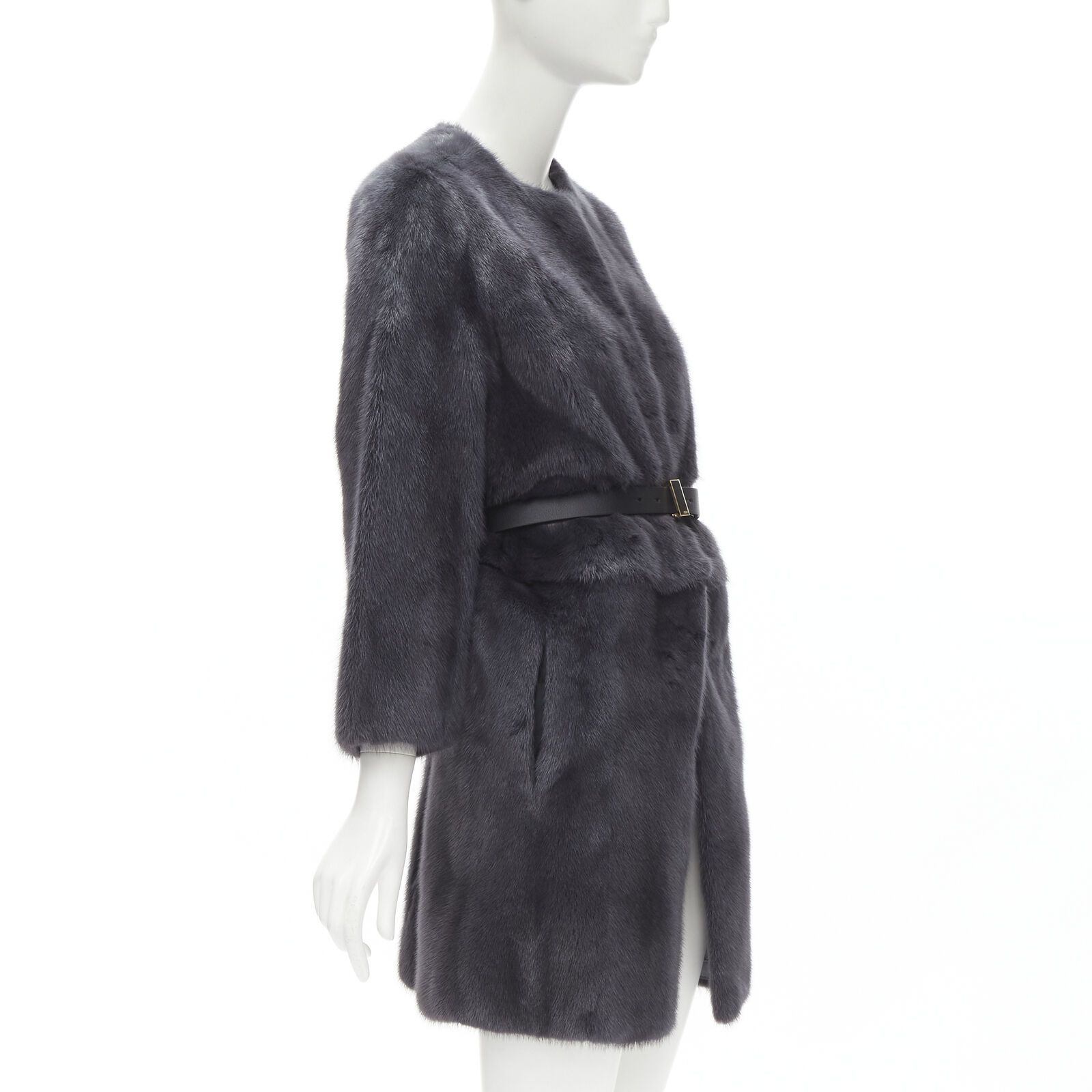 Fendi FENDI grey black fur leather 4-way reversible zip belted coat jacket IT38 Size XS / US 0-2 / IT 36-38 - 3 Thumbnail