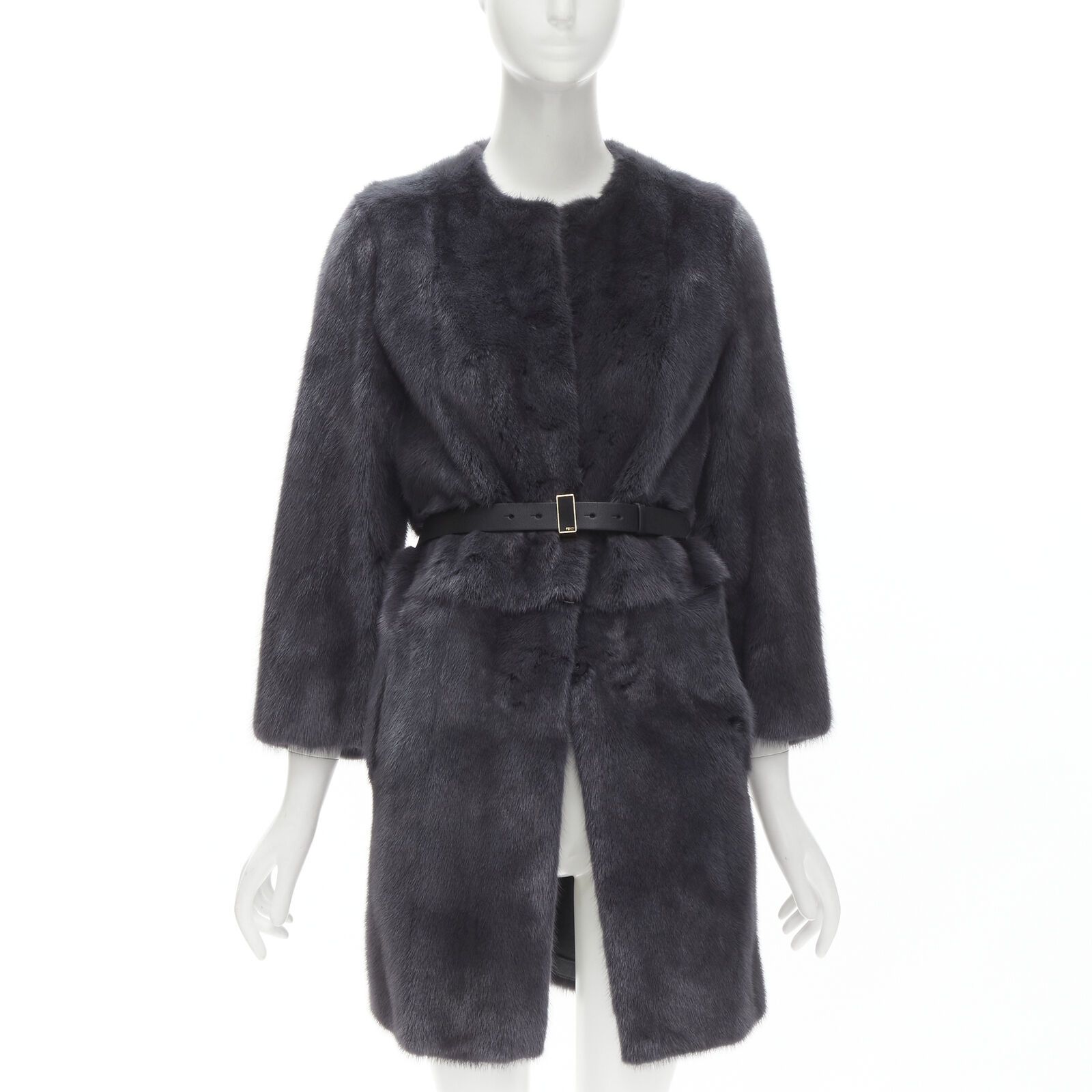 Fendi FENDI grey black fur leather 4-way reversible zip belted coat jacket IT38 Size XS / US 0-2 / IT 36-38 - 1 Preview