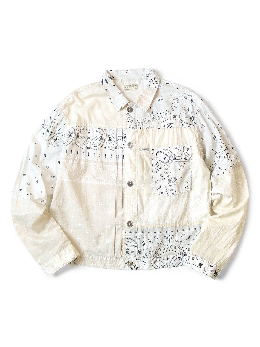 image of Kapital Guaze Bandana Patch Work 1St Jacket in White, Men's (Size Large)