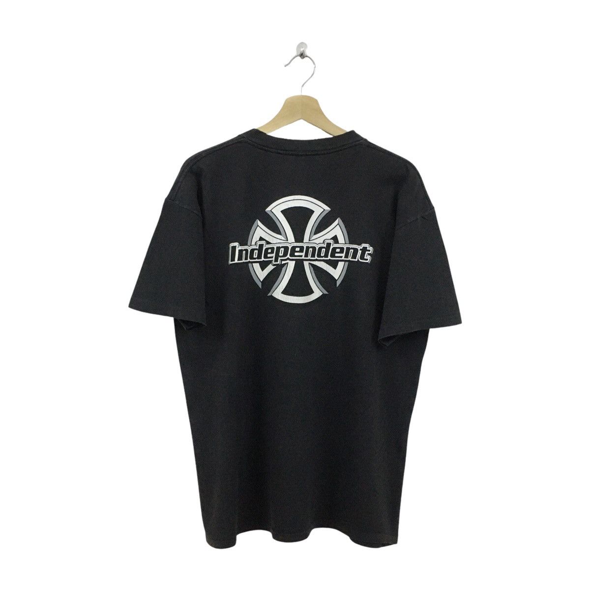 image of Vintage 90's Independent Chrome Skateboarding Tee in Faded Black, Men's (Size Large)